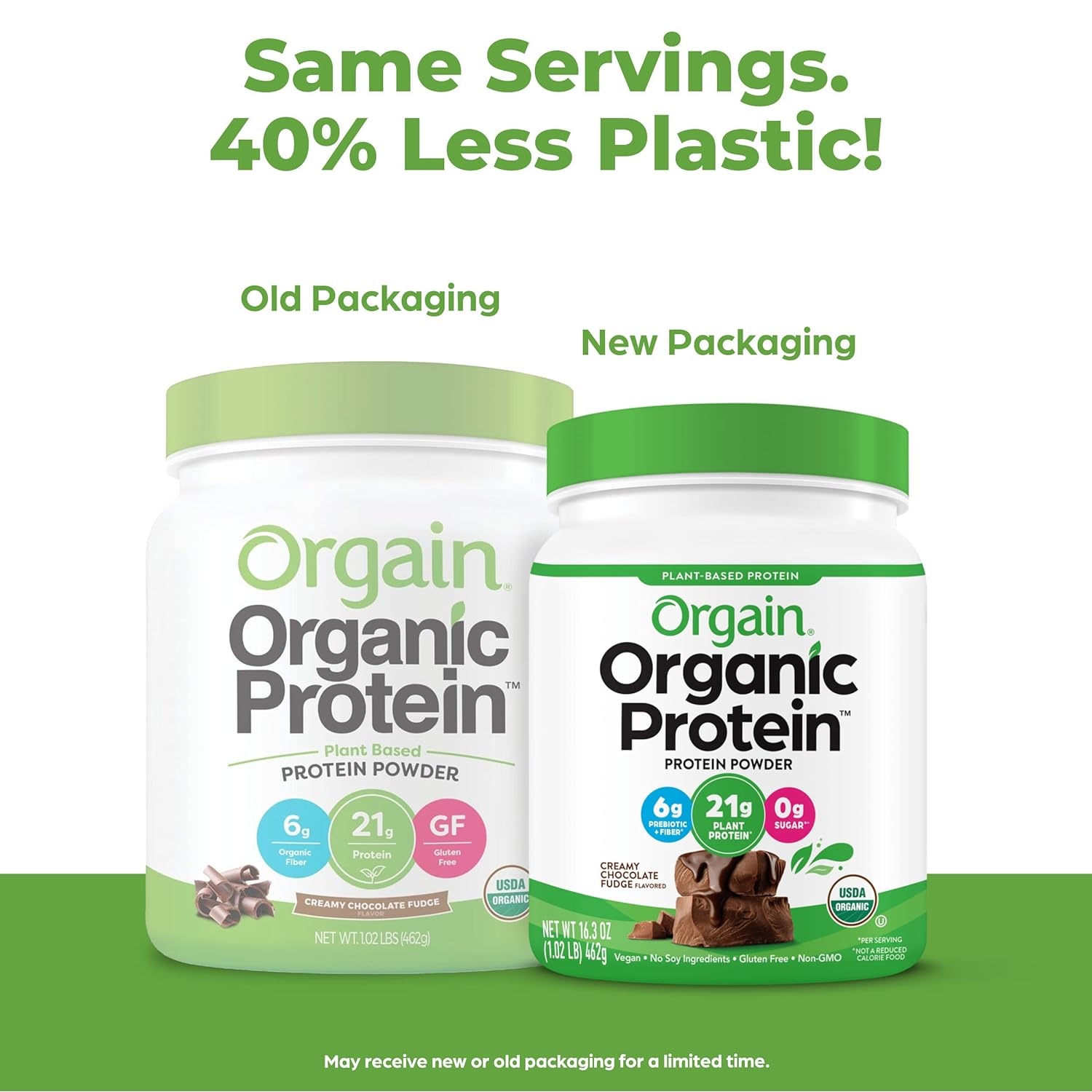 Orgain Organic Plant Based Protein Powder, Creamy Chocolate Fudge - 21g of Protein, Vegan, Low Net Carbs, Non Dairy, Gluten Free, Lactose Free, No Sugar Added, Soy Free, Kosher, 1.02 Pound
