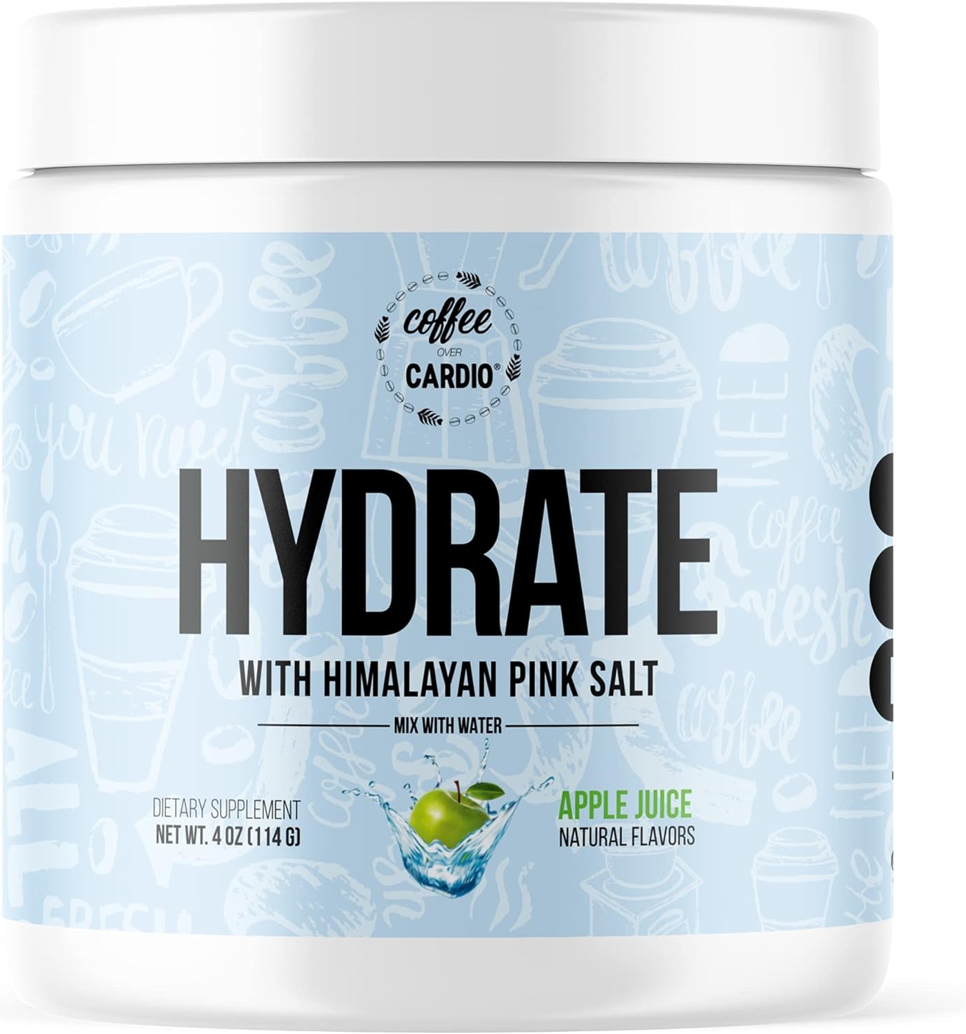 CoffeeOverCardio Hydrate - Hydration Supplement, Electrolyte Powder, with Pink Himalayan Salt, Sugar Free - Add to Water (30 Servings) (Apple Juice)