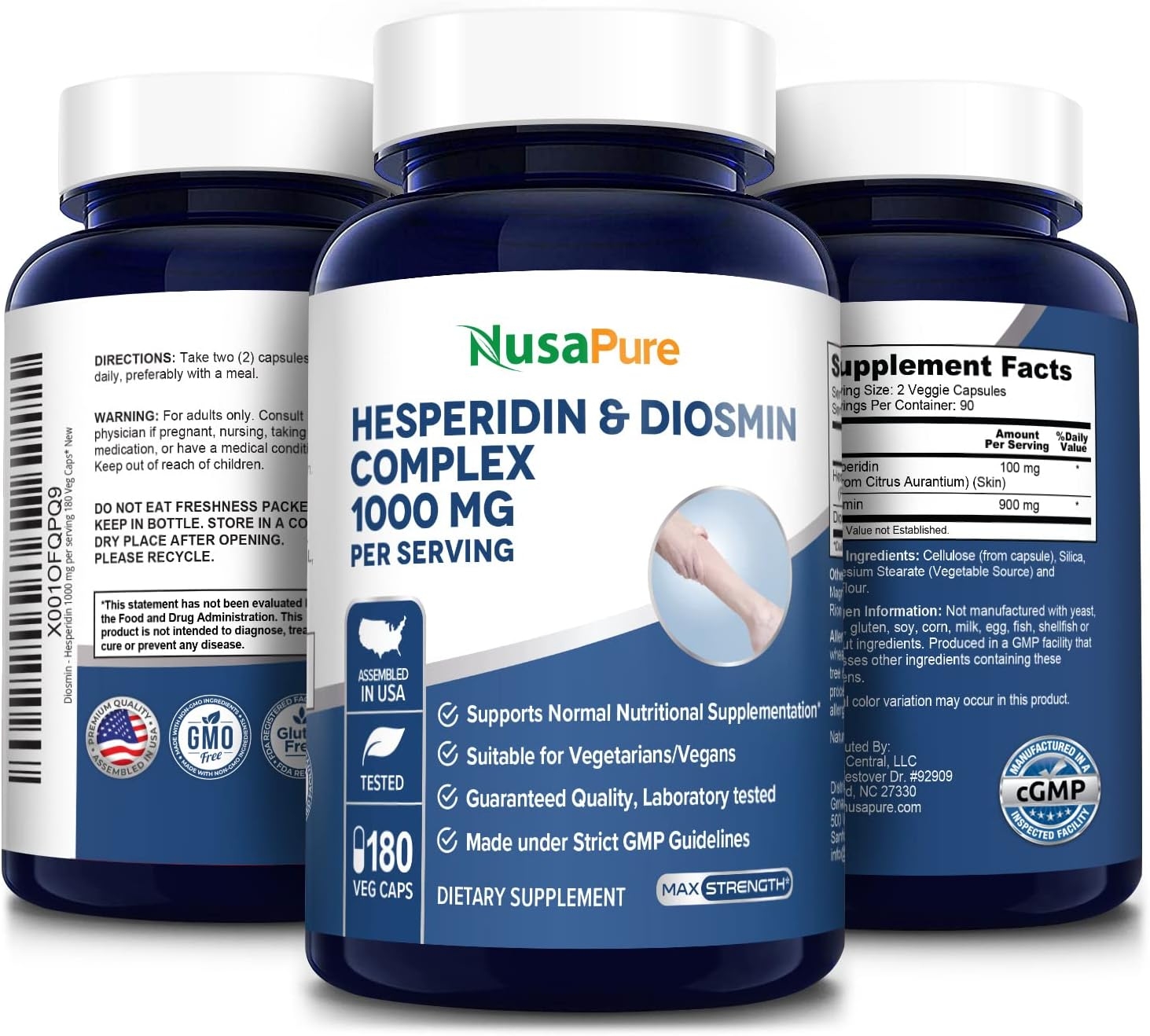 Diosmin - Hesperidin 1000mg 180 Veggie Caps (Vegan, Non-GMO, Gluten-Free)