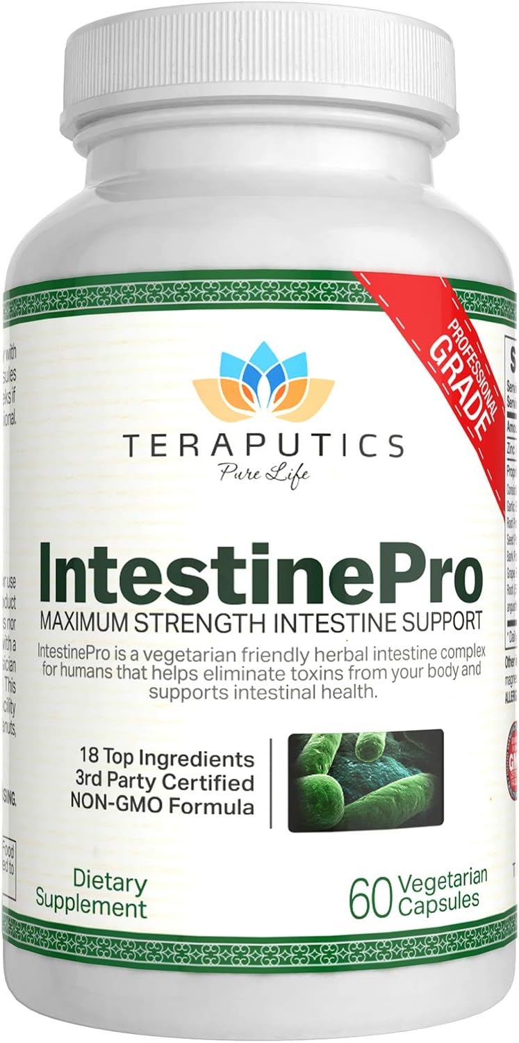IntestinePro Intestine Support for Humans with Non-GMO Wormwood, Black Walnut, Echinacea + 15 More Premium Ingredients, 60 Vegetarian Capsules