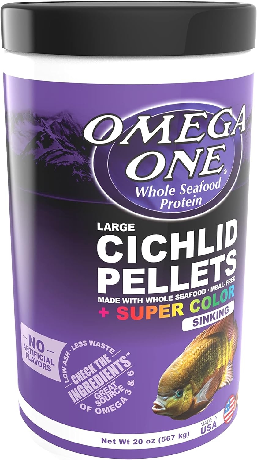 Omega One Super Color Sinking Cichlid Pellets, 2mm Large Pellets, 20 oz
