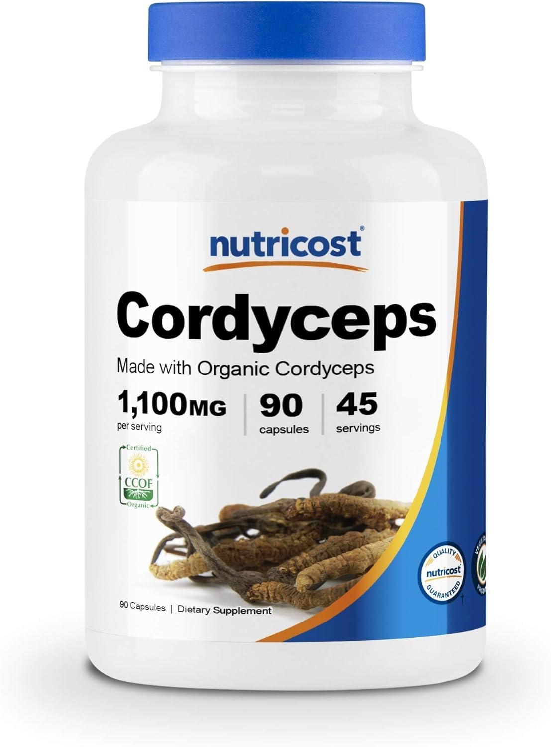 Nutricost Organic Cordyceps Mushroom Capsules 1100mg, 45 Serv - Certified CCOF Organic, Vegetarian, Gluten Free, 550mg Per Capsule (90 Capsules)