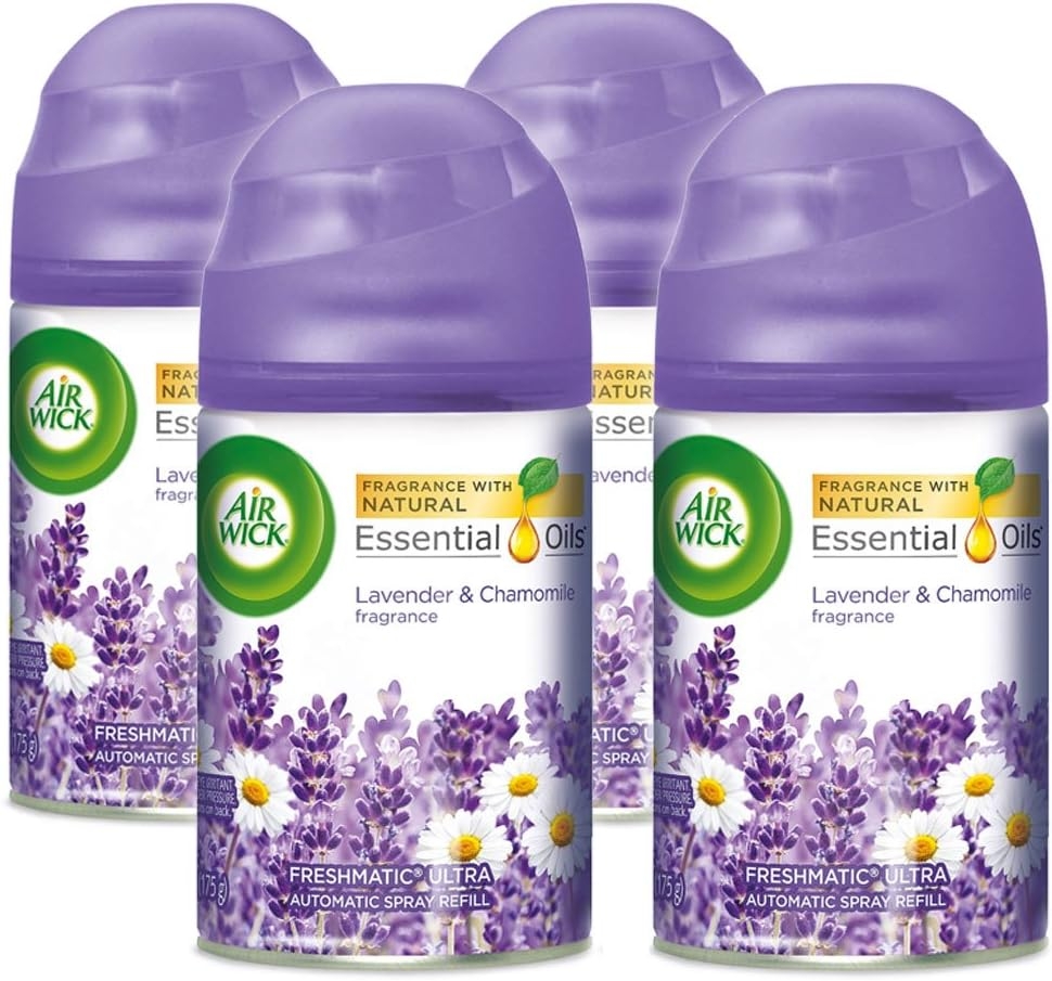 Air Wick Pure Freshmatic 4 Refills Automatic Spray, Lavender & Chamomile, Air Freshener, Essential Oil, Odor Neutralization, Packaging May Vary, 5.89 Ounce (Pack of 4)
