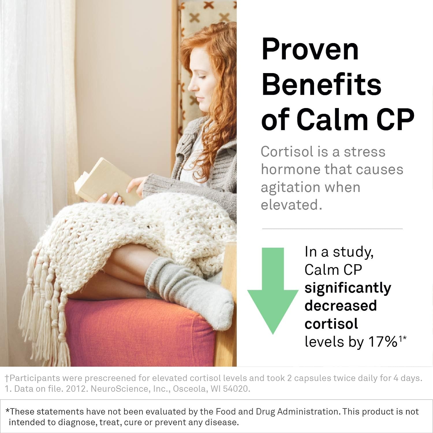 NeuroScience Calm CP - Phosphatidylserine, Taurine + Glycine Adrenal Health Supplement to Help Decrease Cortisol Support Sleep, Mood + Stress Relief with Banaba Leaf (18% Corosolic Acid) - (60 ct)