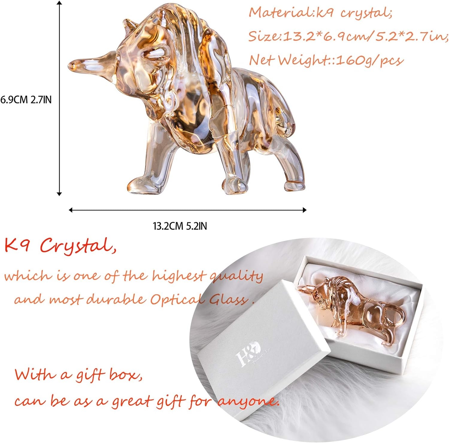 H&D HYALINE & DORA Charm and Lucky FengShui Crystal Statues Wall Street Bull Figurine Sculpture Home Office Desk Decorative Ornament