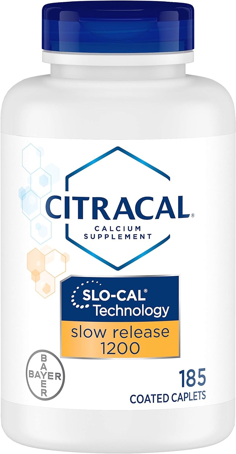 Citracal Slow Release 1200, 1200 mg Calcium Citrate and Calcium Carbonate Blend with 1000 IU Vitamin D3, Bone Health Supplement for Adults, Once Daily Caplets, 185 Count