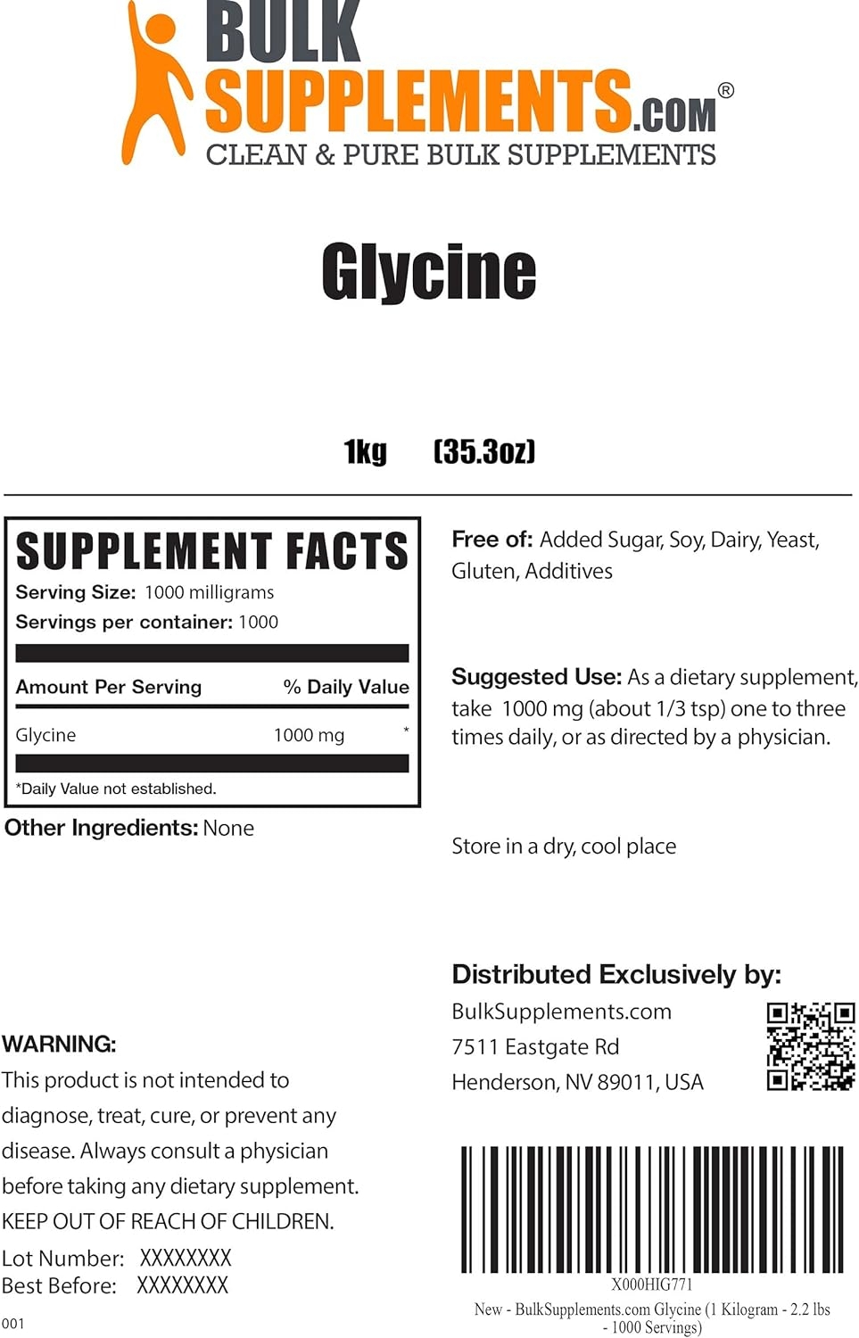 BulkSupplements.com Glycine - Sleep Supplement - Amino Acid Nutritional Supplements - ATP Supplements (1 Kilogram - 2.2 lbs)