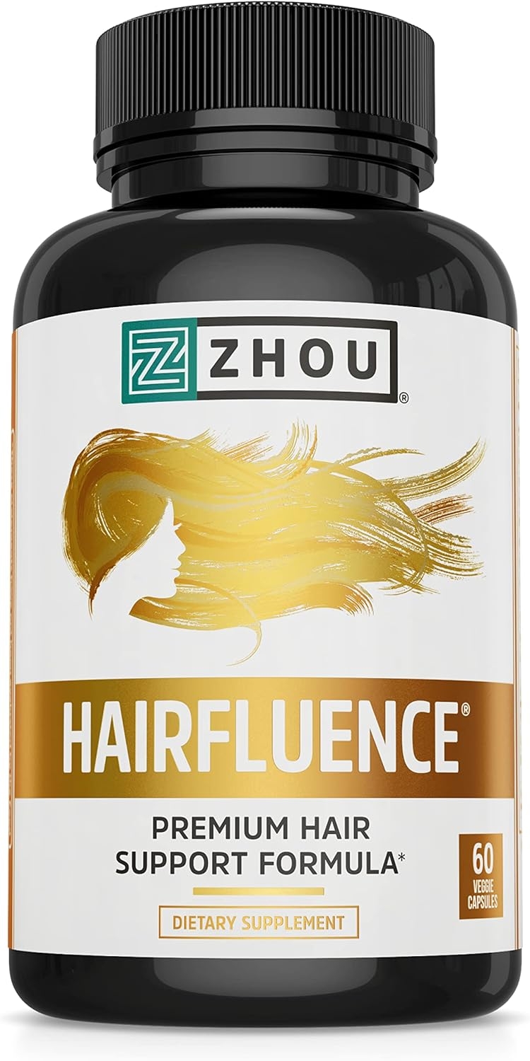 Zhou Hairfluence | Premium Hair Growth Formula for Longer, Stronger, Healthier Hair | Biotin, Collagen, Keratin, B Vitamins, Bamboo Extract | for All Hair Types | 60 VegCaps