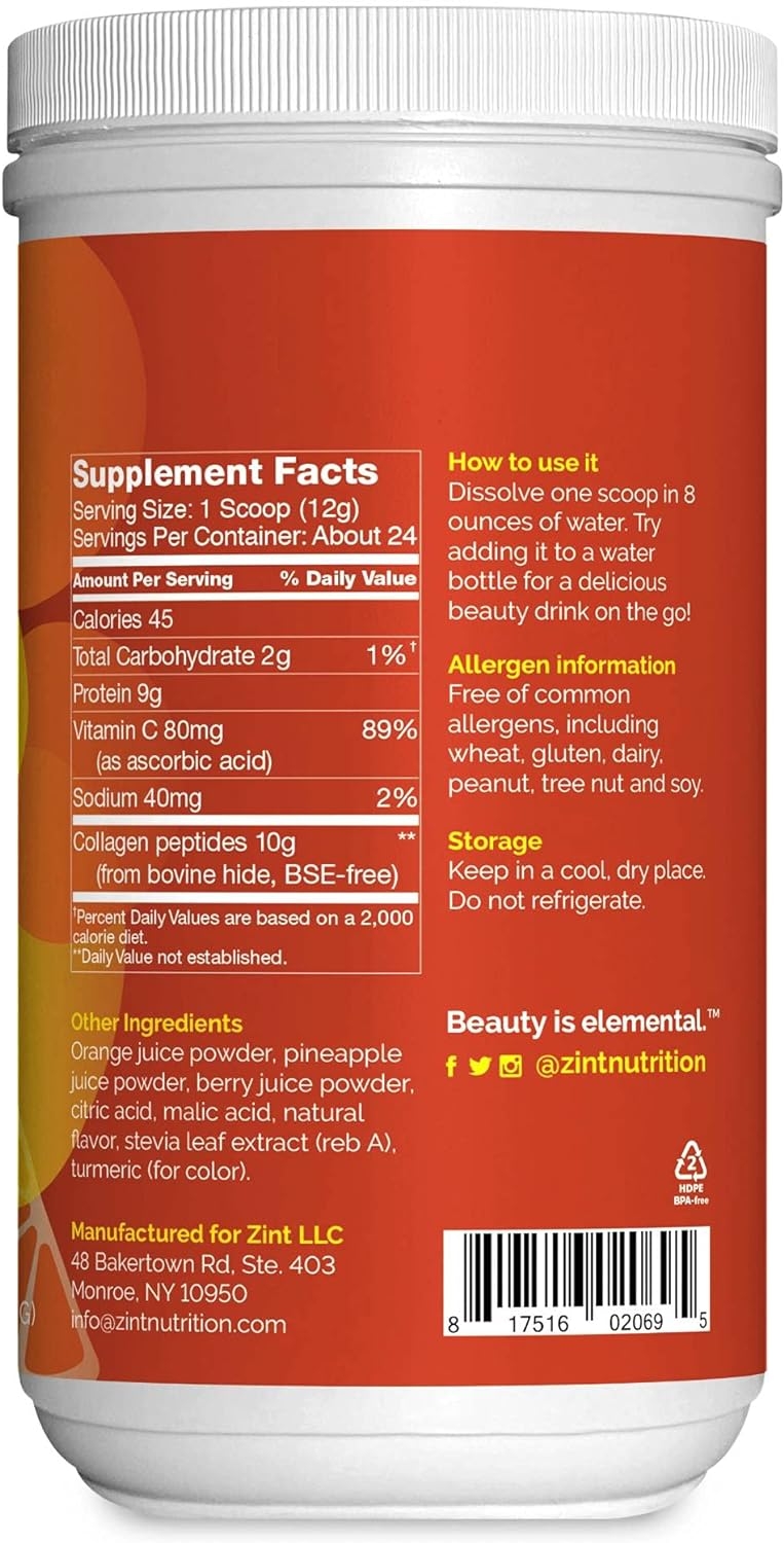 Zint Sweet Collagen Powder Beauty Drink Mix (Pineapple Orangeade): Delicious Hydrolyzed Collagen Peptides Protein Supplement - Grass-Fed, Zero Sugar, Non-GMO, Gluten-Free, 10 oz