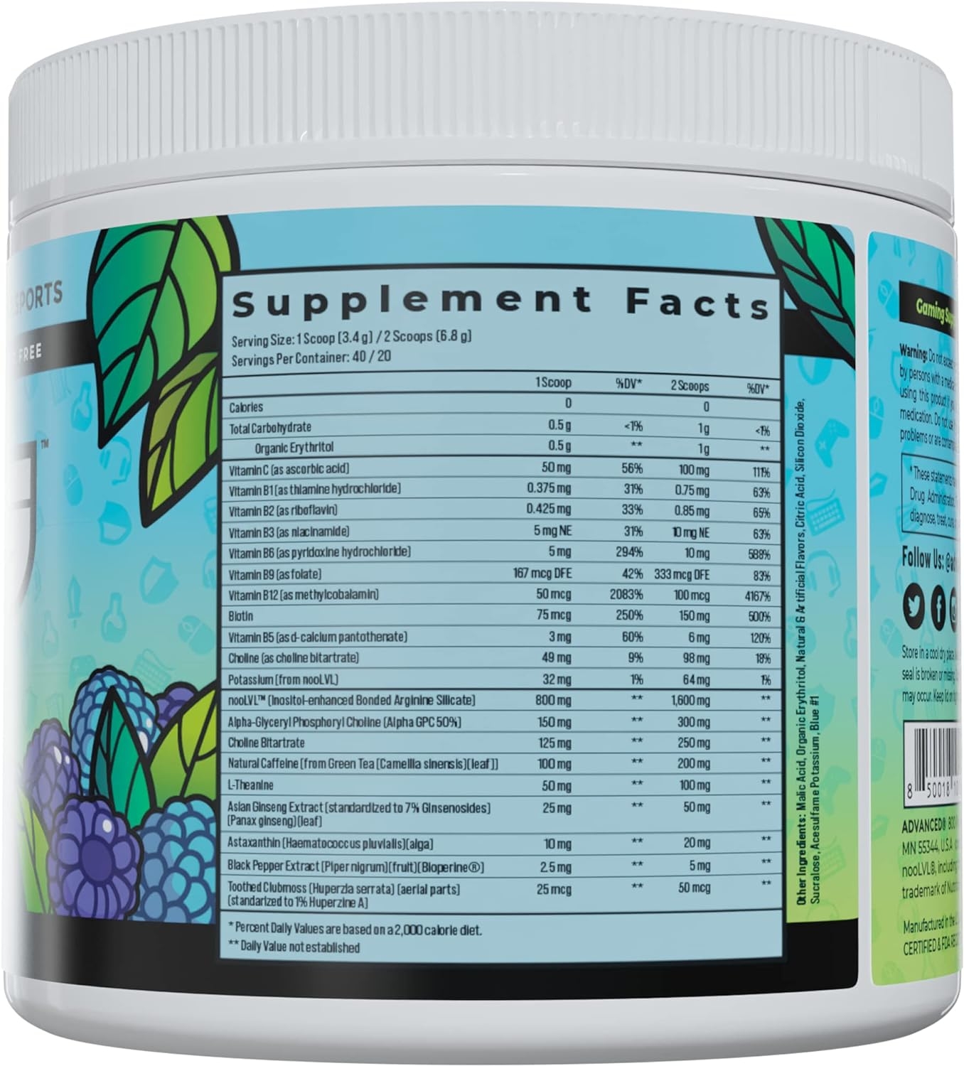 Focus by ADVANCED | Focus and Concentration Formula with NooLVL | Mental Clarity & Energy Boost for Gaming, Work & Study | Sugar Free & Keto Friendly | (40 Servings) (Blue Raspberry)