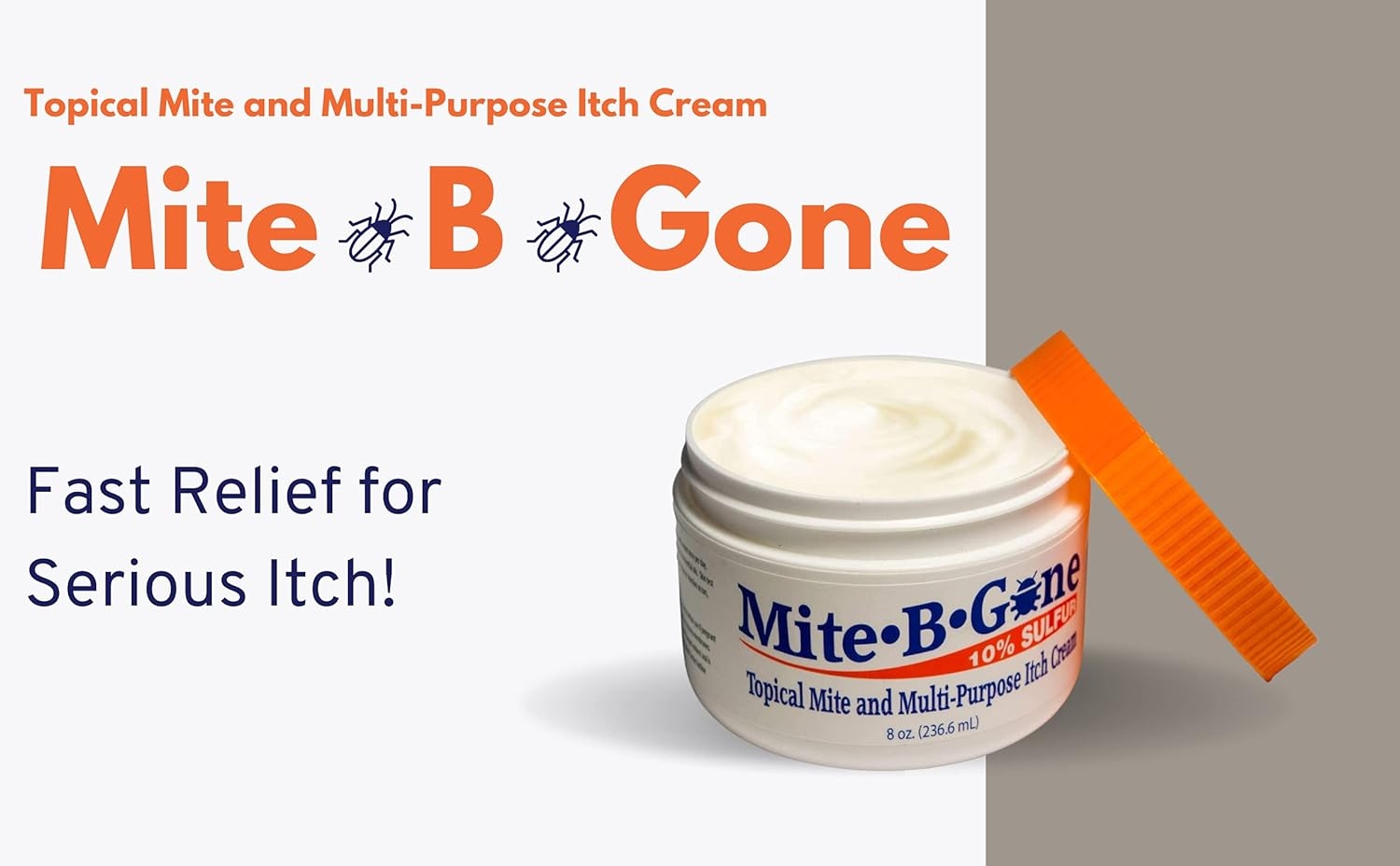 Mite-B-Gone 10% Sulfur Cream Itch Relief from Mites, Insect Bites, Acne, and Fungus (2oz) Fast and Effective Relief for All Mites with an All-Natural Blend of Anti-Inflammatory Ingredients