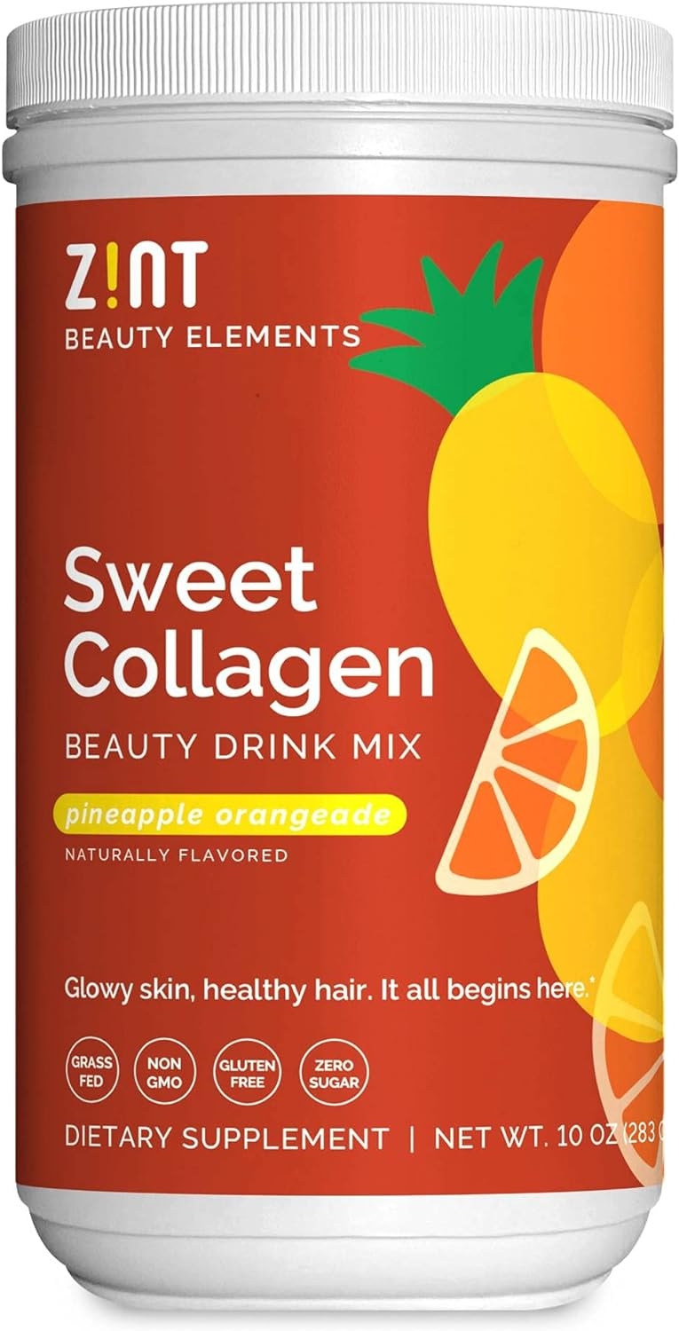 Zint Sweet Collagen Powder Beauty Drink Mix (Pineapple Orangeade): Delicious Hydrolyzed Collagen Peptides Protein Supplement - Grass-Fed, Zero Sugar, Non-GMO, Gluten-Free, 10 oz