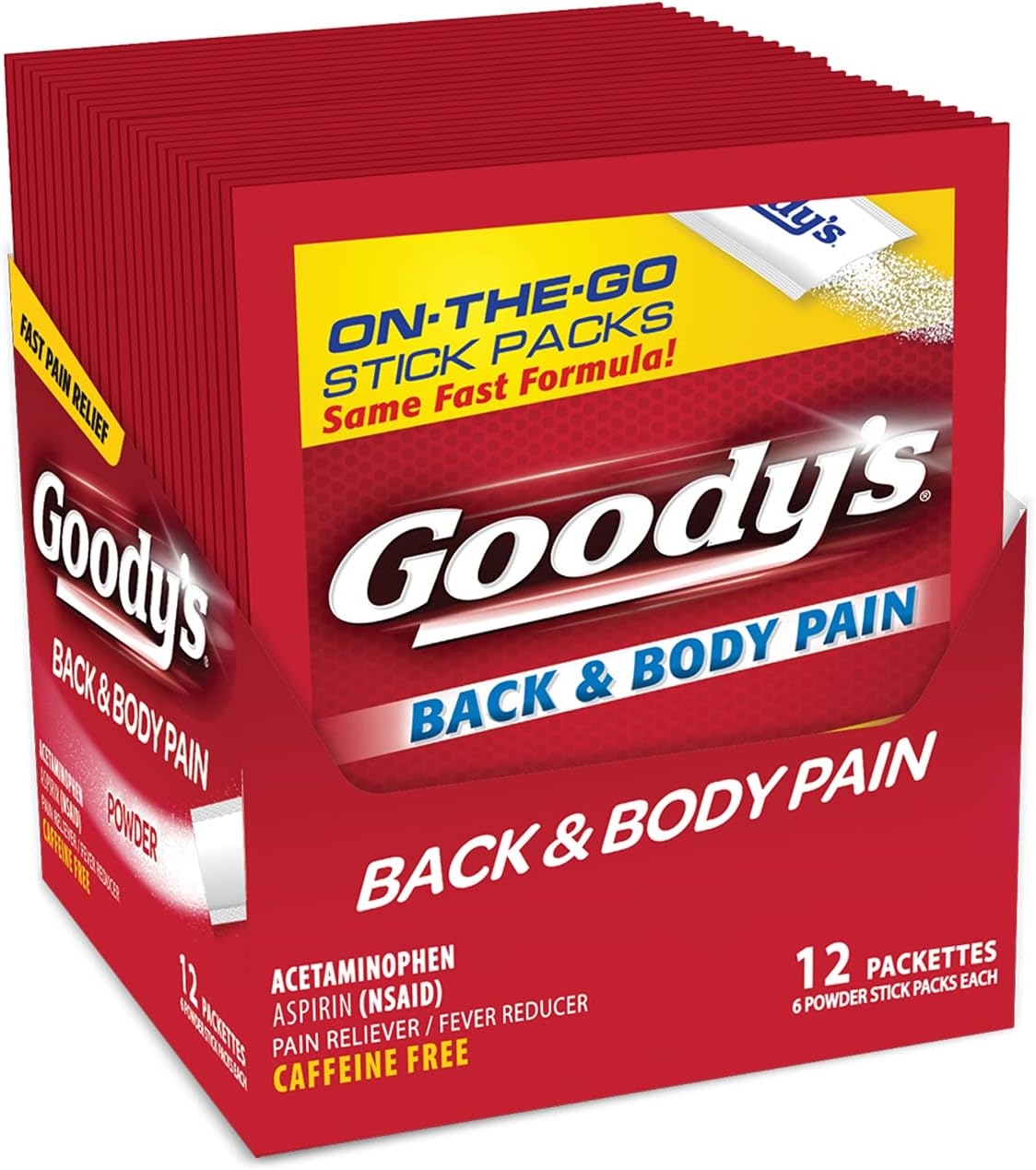 Goody's Back and Body Pain Relief Powder, 6 Powder Sticks, 12 Pack