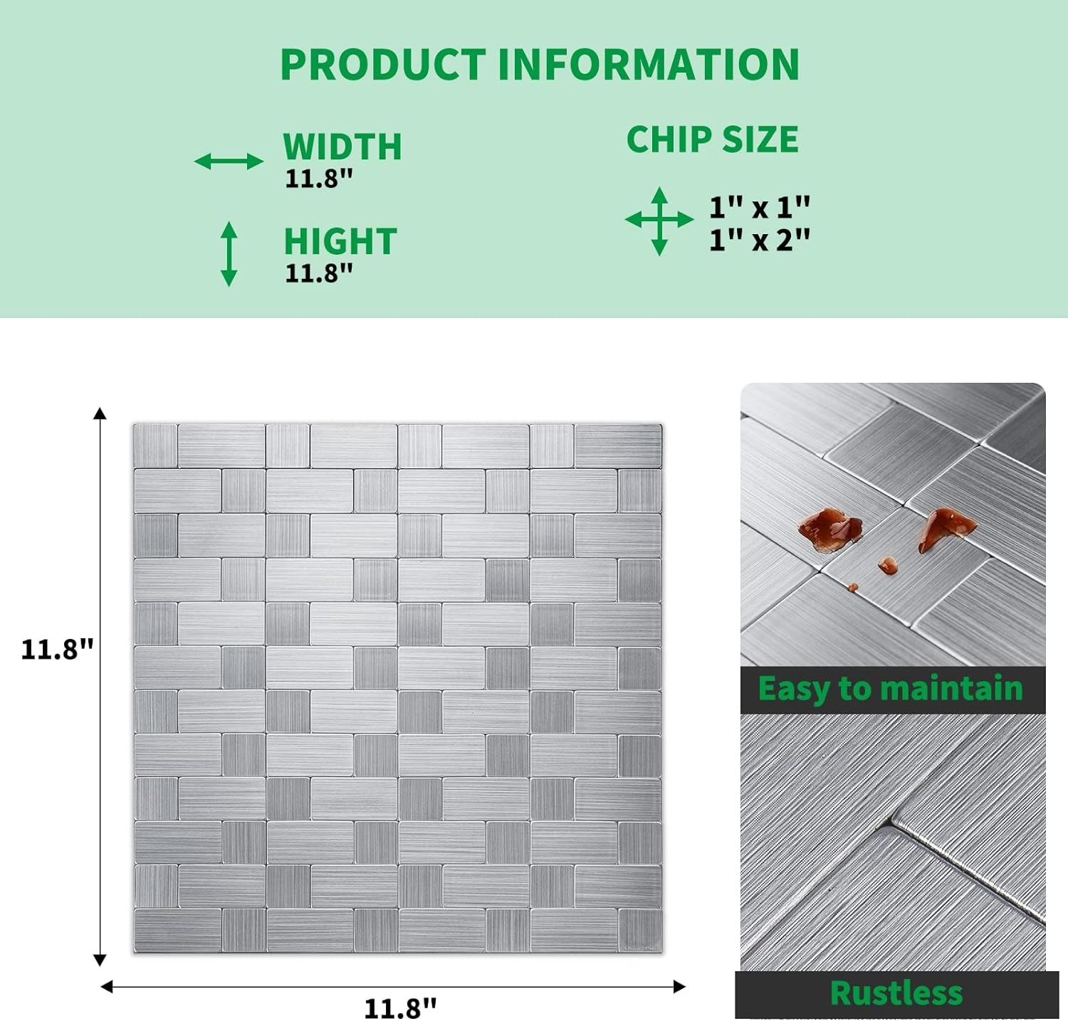 LK 5pcs Premium Self-Adhesive Metal Tiles - Peel and Stick Backsplash Tiles for Kitchen (LKB6215, 12"x12", Silver)
