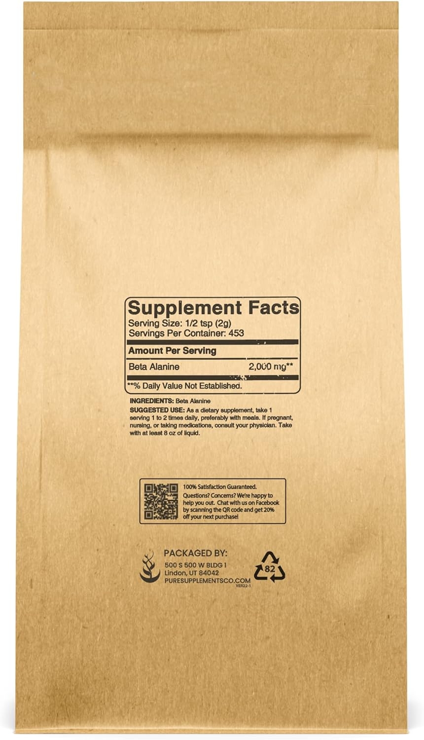 Beta Alanine Powder (2lb), Always Pure Non-Essential Amino Acid, Gluten-Free, Non-GMO
