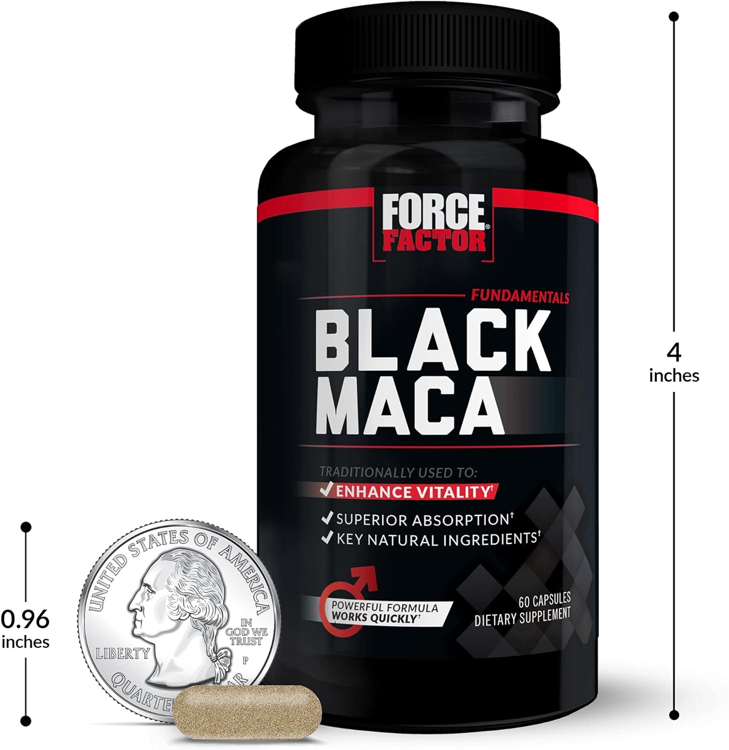 Black Maca Root Vitality Supplement for Men with Superior Absorption and Power, Natural Maca Negra Extract, Fundamentals Series, 1000mg, Force Factor, 120 Capsules (2-Pack)