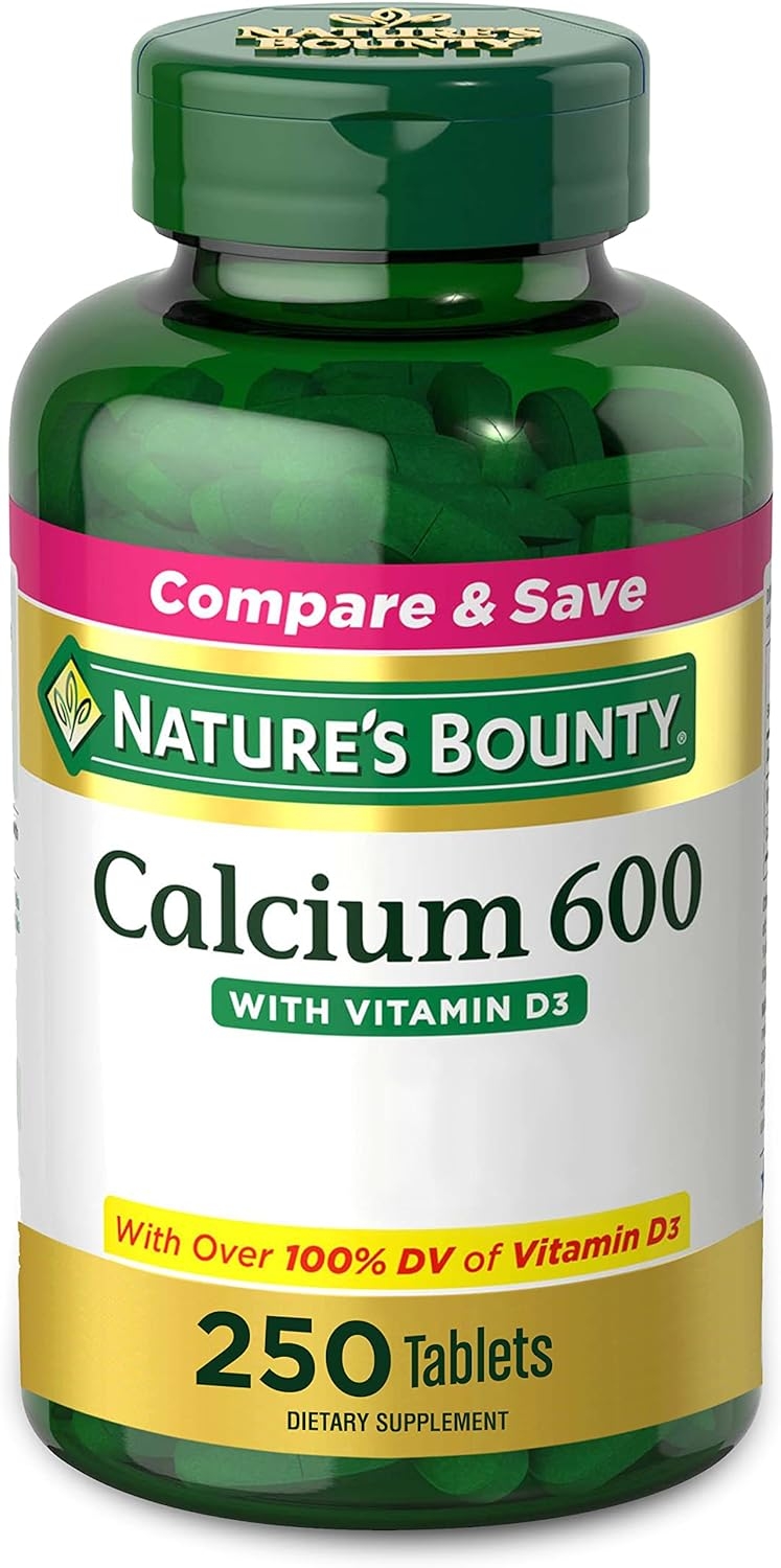 Calcium Carbonate & Vitamin D by Nature's Bounty, Supports Immune Health & Bone Health, 600mg Calcium & 800IU Vitamin D3, 250 Tablets