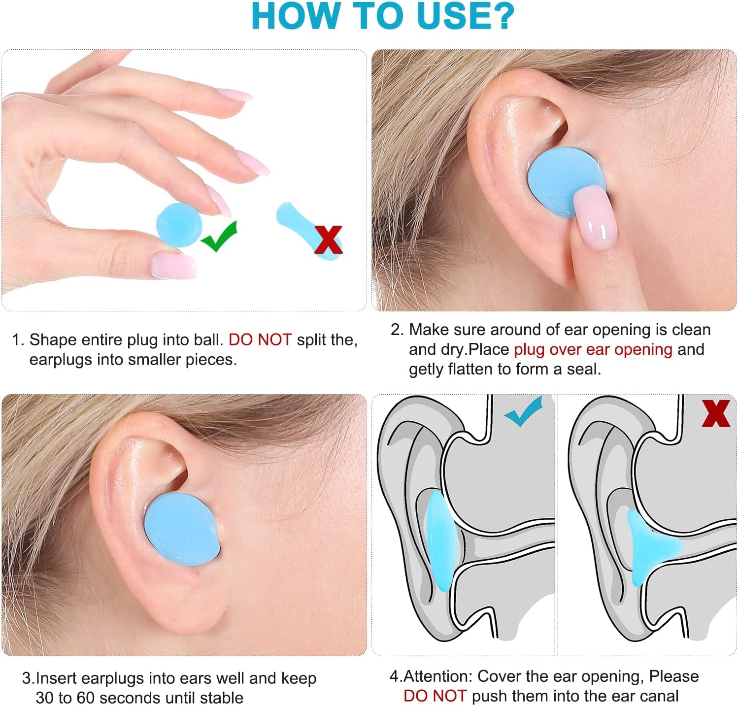Reusable Silicone Ear Plugs, Waterproof Noise Cancelling Ear Plugs for Sleeping, Shooting, Airplanes, Concerts, Mowing, 22dB Highest NRR