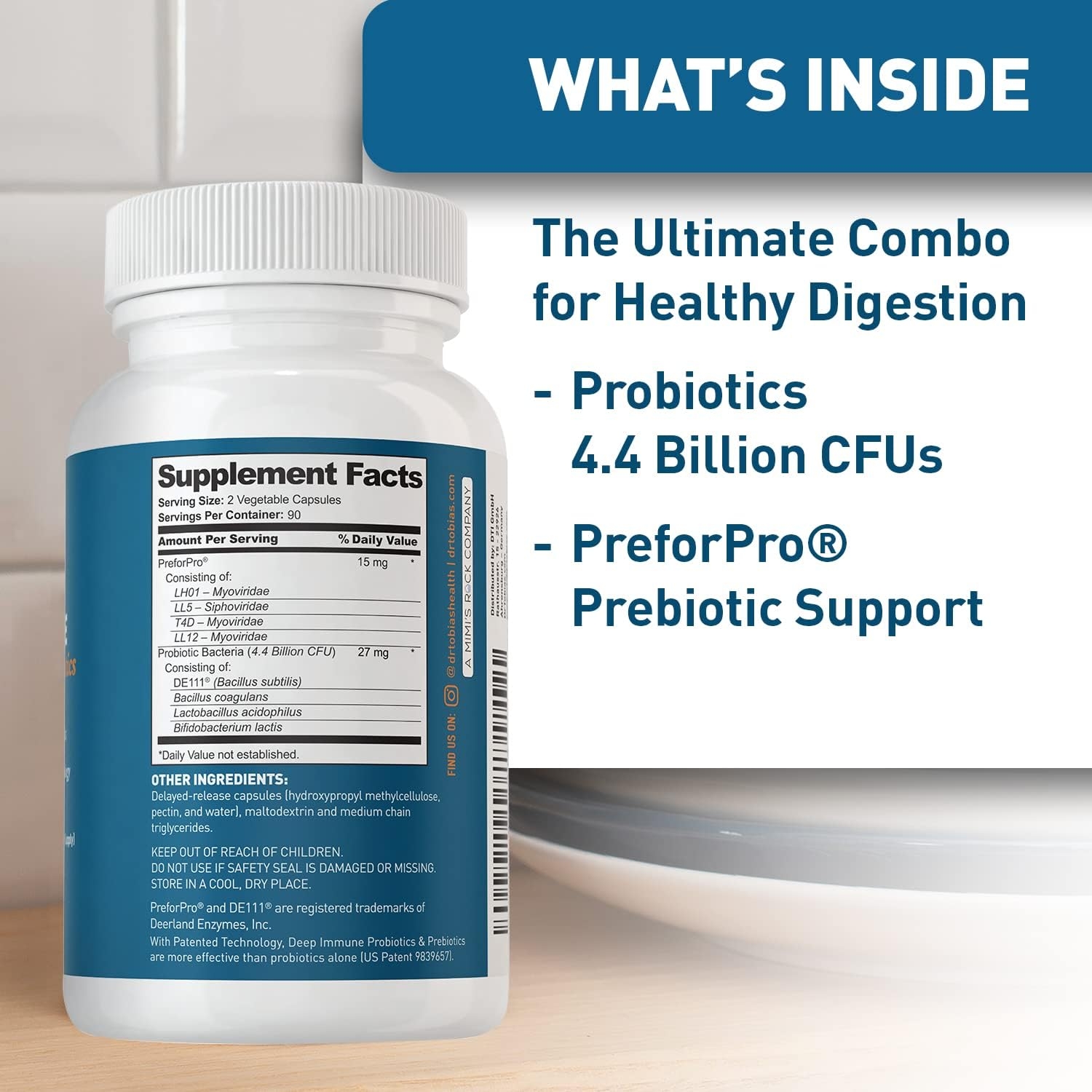 Dr. Tobias Deep Immune Probiotics & Prebiotics, 4.4 Billion CFU, Supports Healthy Gut, 60 Capsules, (2 Daily)