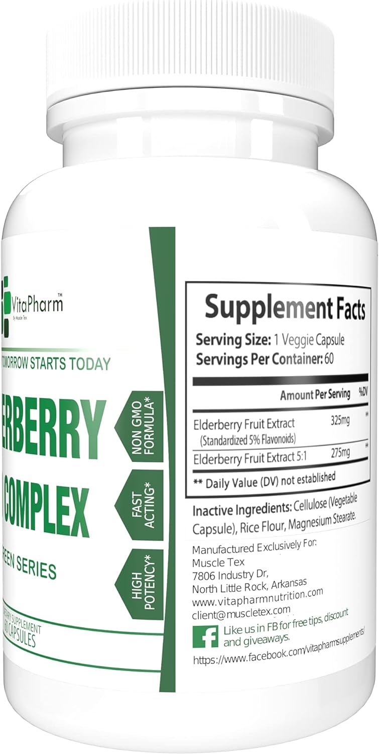 Elderberry Herbal Supplements | Adult Immune Support - 5:1 Ratio | 6000mg Equivalent Daily Serving | Sambucus Complex for Men & Women | Natural Powder Extract for Adults | 60 Capsules