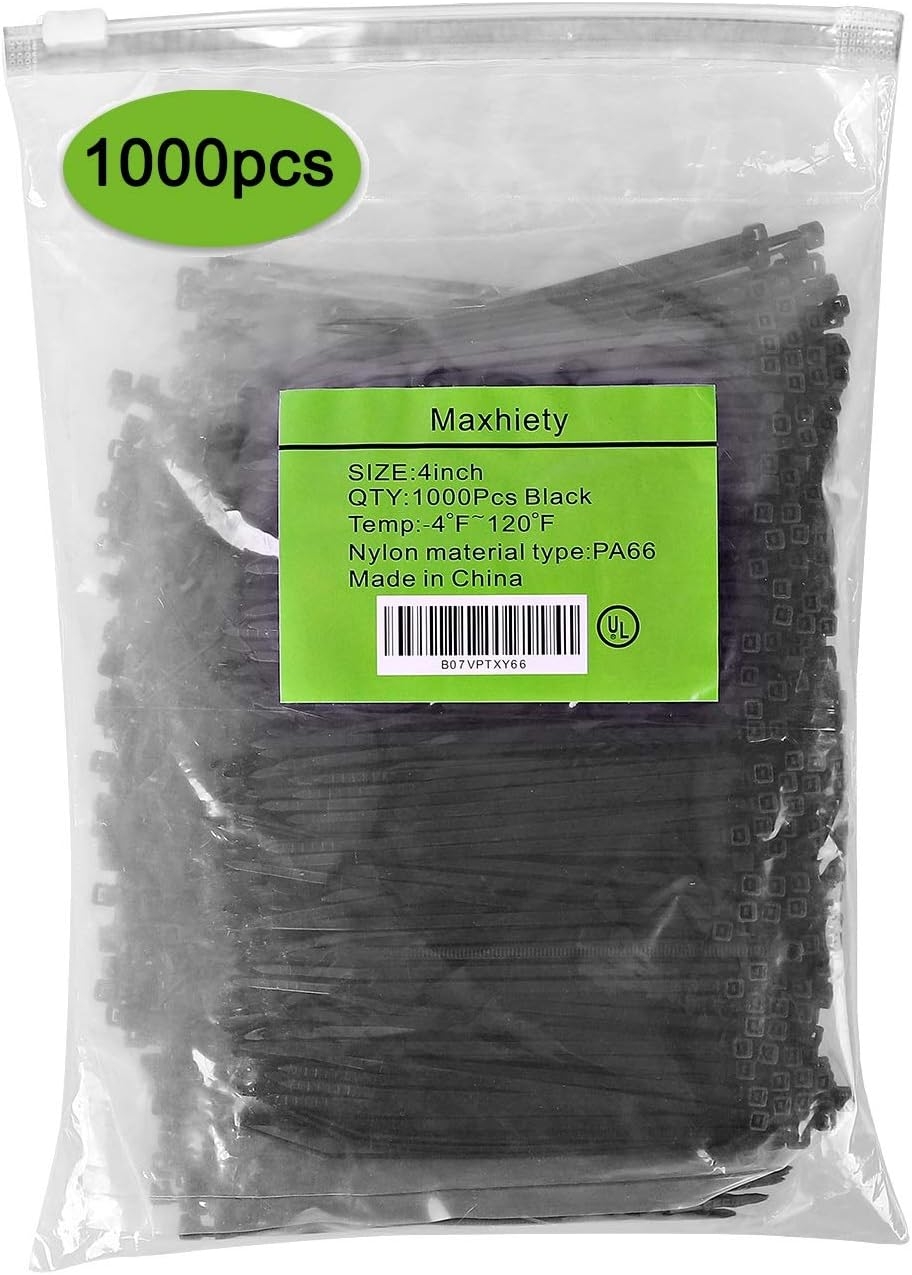 zip ties 4 inch, heavy duty cable nylone cable ties (Bulk Pack of 1000 Black)