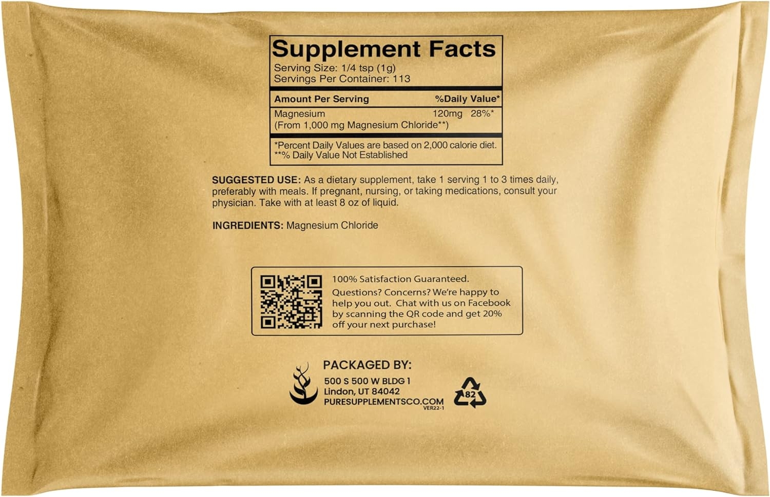 Pure Original Ingredients Magnesium Chloride (4oz) Oral Supplement, Crystal Powder, Magnesium Supplement, Food Grade