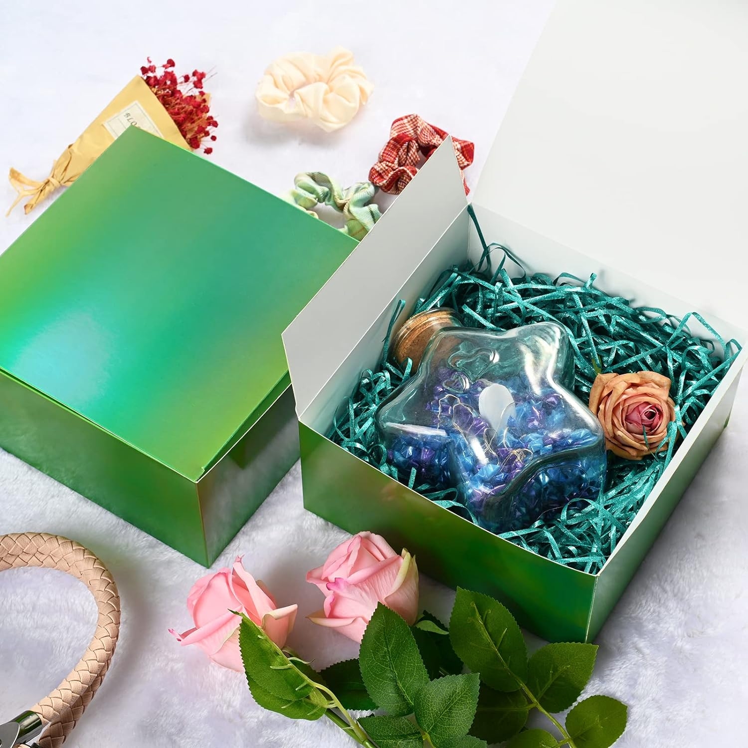 SHANSVYE Gift Boxes,Gift Boxes with Lids,10 pcs 8x8x4in Gift Boxes for Presents,Holographic Green Gradient Boxes,Bridesmaid Proposal Boxes,Decorative Gift Boxes Bulk,Boxes for Gifts,Birthday, Christmas, Wedding, Party Favor (10, Gradient Green)