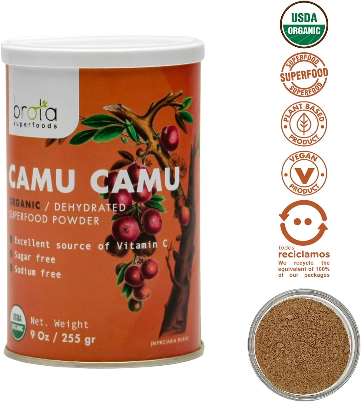 BROTA SUPERFOODS Camu Camu Powder – 9 Oz of Immune Booster – The Perfect Vitamin C Immune Support – Premium Organic Superfoods Powder – 100% Natural Foods with No Sweeteners, Additives, or Fillers