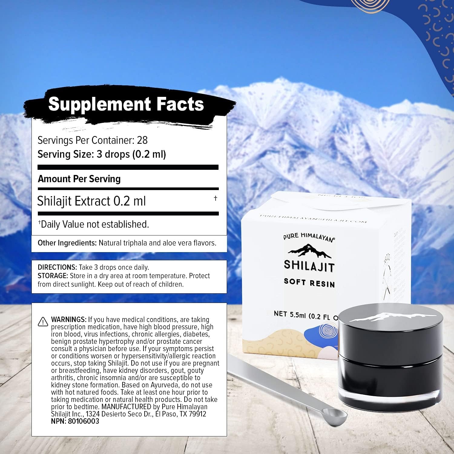 Pure Himalayan Shilajit, Soft Resin, Ayurvedic Rasayana Rejuvenation, Natural Source of Fulvic Acid, Includes Measuring Spoon - 5 ml / 0.2 fl oz (Pack of 1)