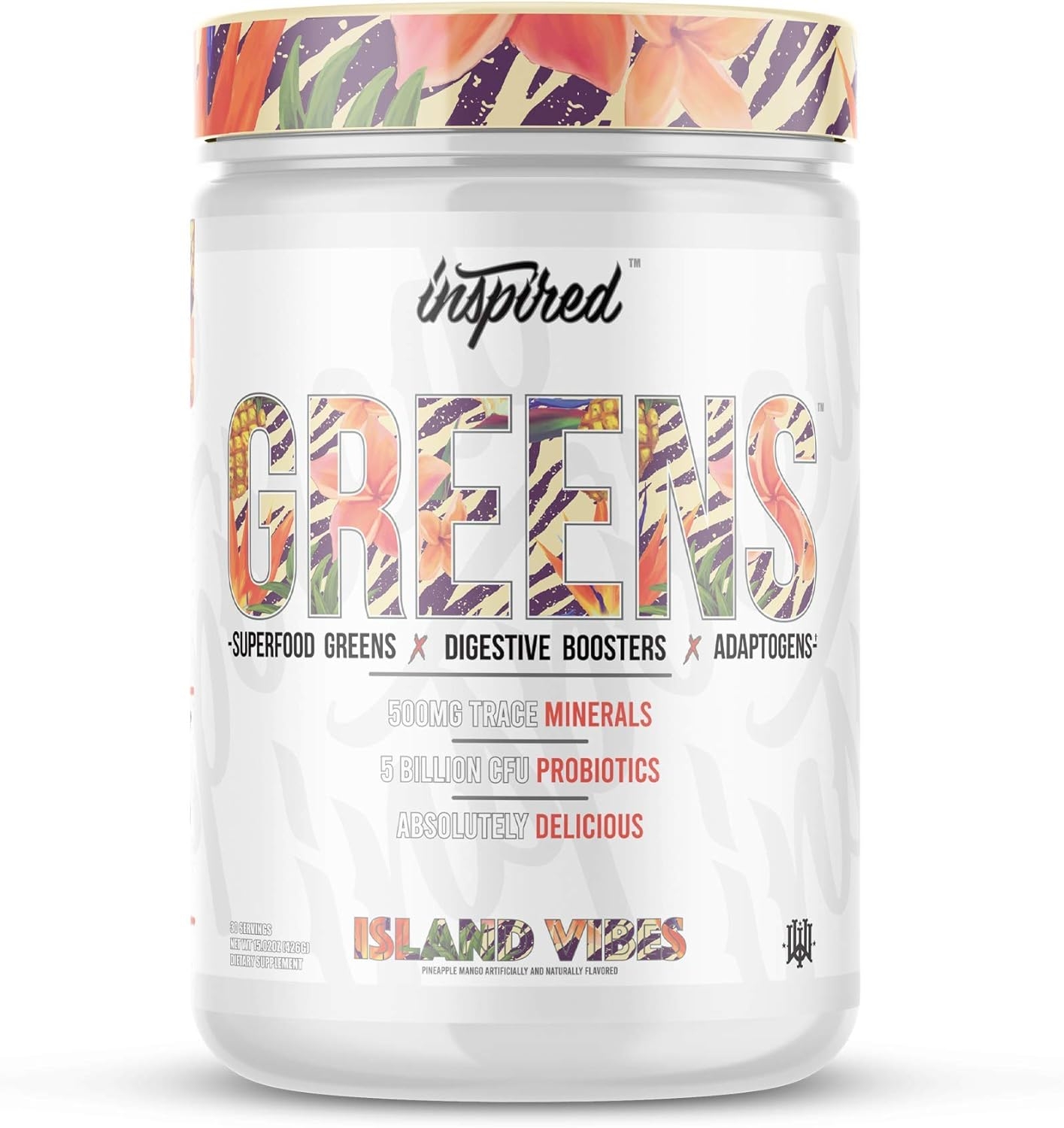 Greens by Inspired Nutraceuticals | Flavored Superfood Powder with Adaptogens, Probiotics, Spirulina, Chlorella & Mushrooms (Island Vibes (Pineapple Punch), 30 Servings)