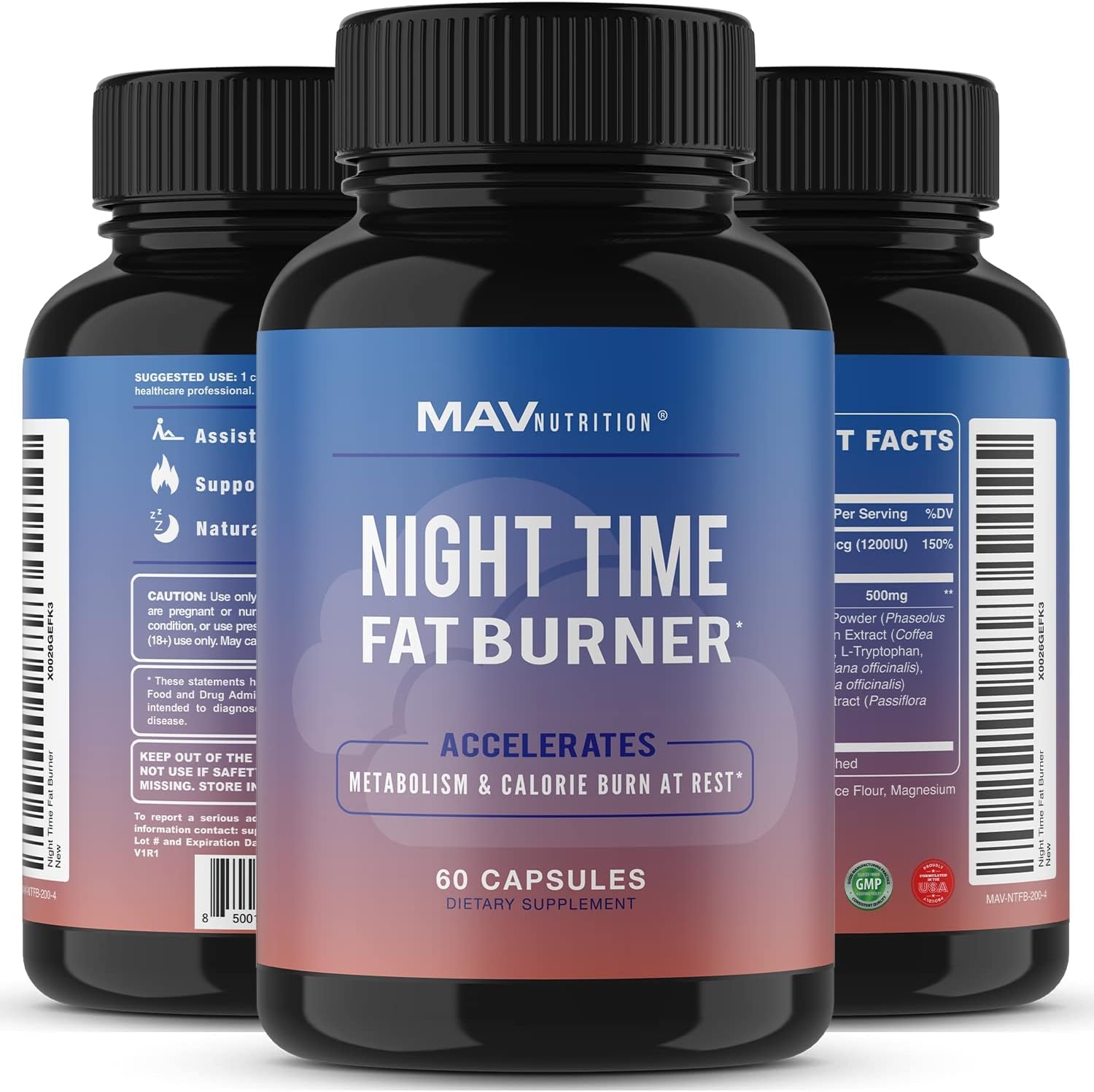 MAV Nutrition Weight Loss Pills Night Time Fat Burner for Women & Men | Sleep Aid Diet Pills, Appetite Suppressant, Metabolism Boost, Carb Blocker; 60 Count
