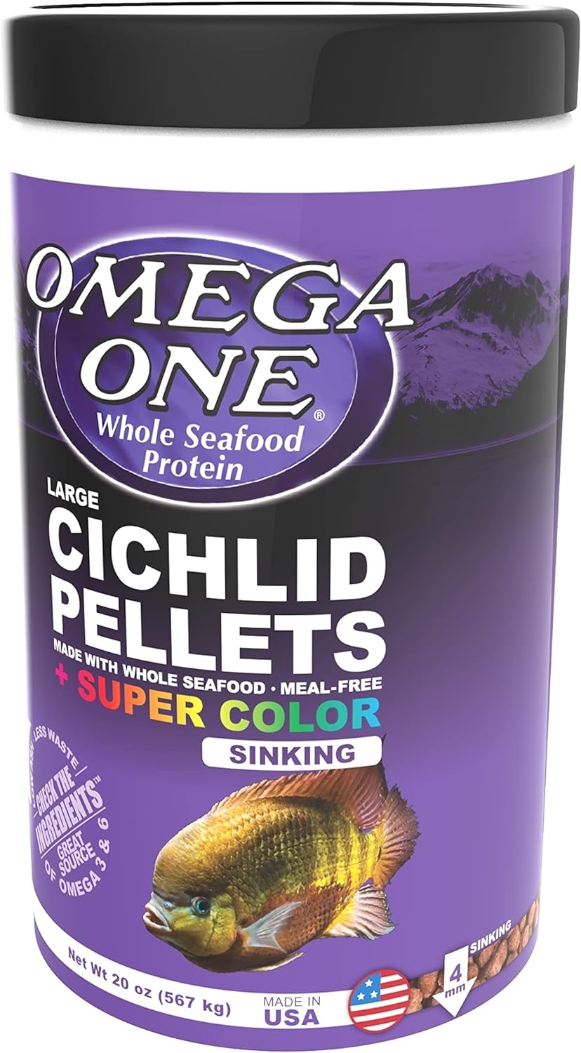 Omega One Super Color Sinking Cichlid Pellets, 2mm Large Pellets, 20 oz