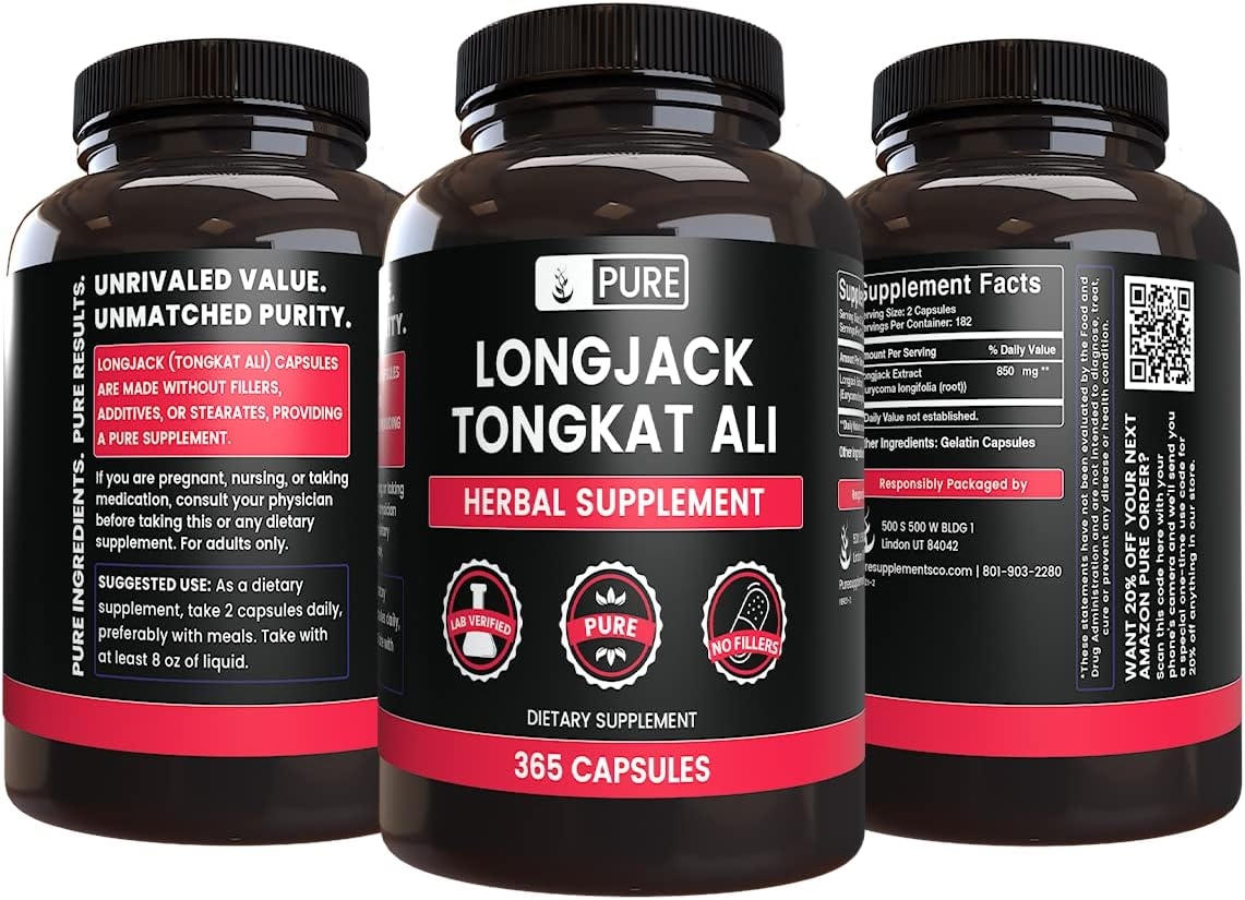 Longjack Tongkat Ali (365 Capsules) Naturally Sourced, Non-GMO & Gluten-Free, Made in The USA (1520 mg Serving)
