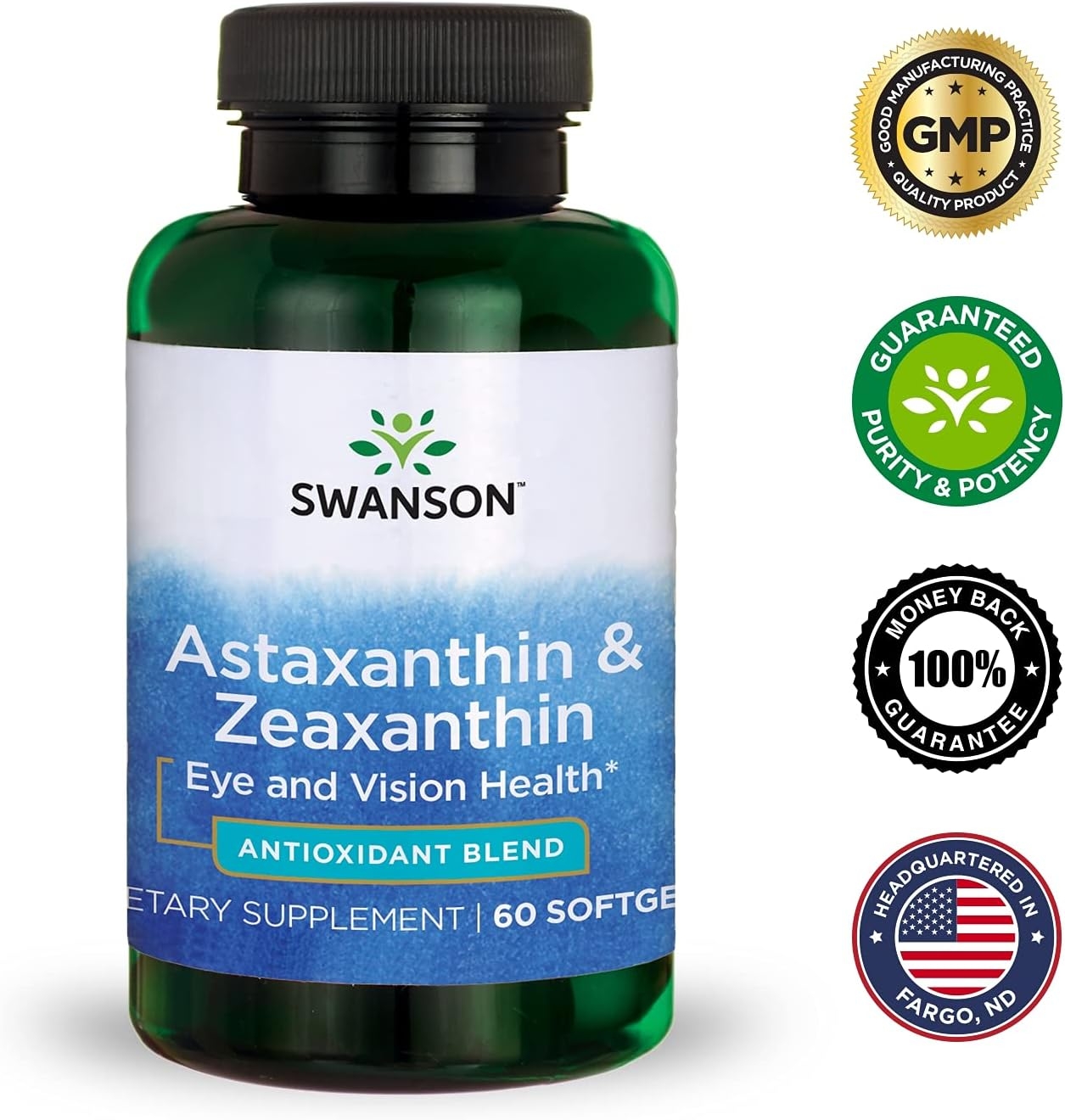Swanson Astaxanthin & Zeaxanthin Eye Vision Brain Skin Health Antioxidant Support Supplement (Astaxanthin 4 mg & OmniXan Zeaxanthin 4 mg) 60 Softgels Sgels