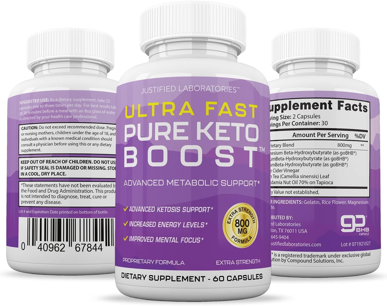 Ultra Fast Pure Keto Boost Pills Advanced BHB Ketogenic Supplement Exogenous Ketones Ketosis Support for Men Women 60 Capsules 1 Bottle