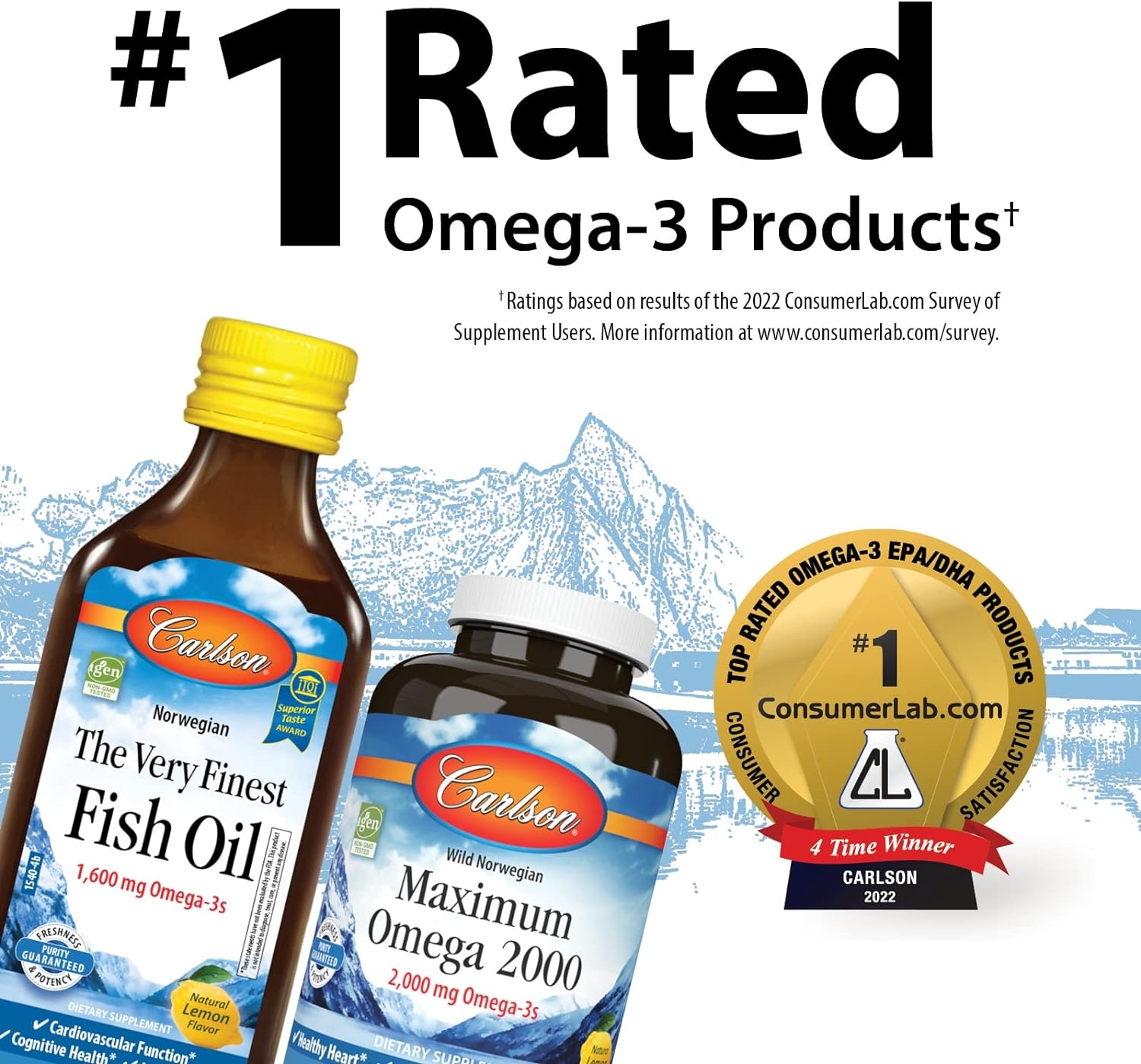 Carlson - Maximum Omega 2000 Grab + Go Packs, 2000 mg Omega-3s, Wild-Caught, Norwegian Fish Oil Supplement, Sustainably Sourced Fish Oil Capsules, Lemon, 30 Softgel Pack