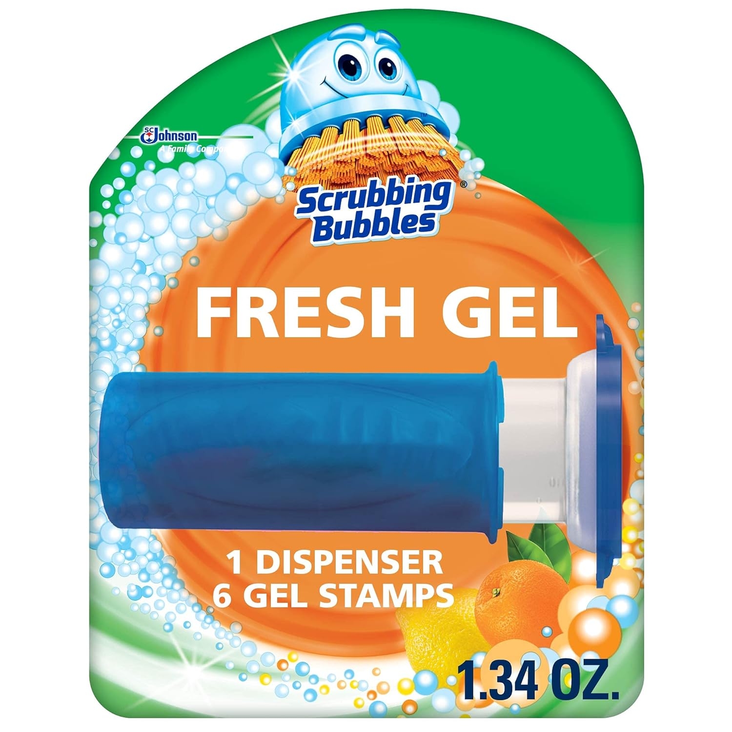 Scrubbing Bubbles Fresh Gel Toilet Bowl Cleaning Stamps, Gel Cleaner, Helps Prevent Limescale and Toilet Rings, Citrus Scent, 6 Stamps