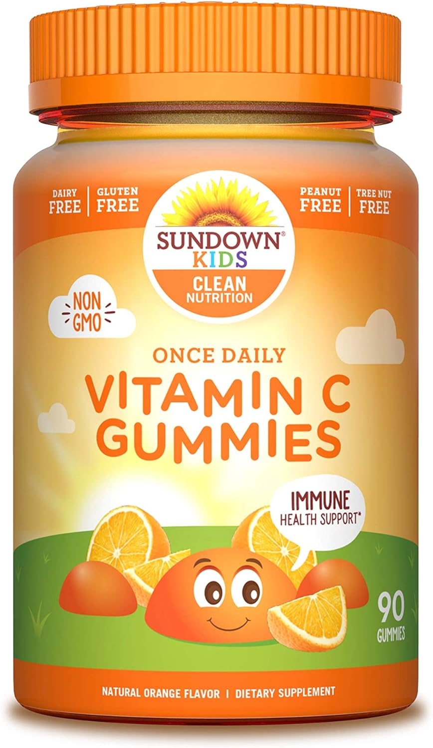 Sundown Kids Vitamin C Gummies with Rosehips, Citrus Bioflavonoids, Non-GMO, Dairy-Free, Gluten-Free, Vegetarian, 90 Count