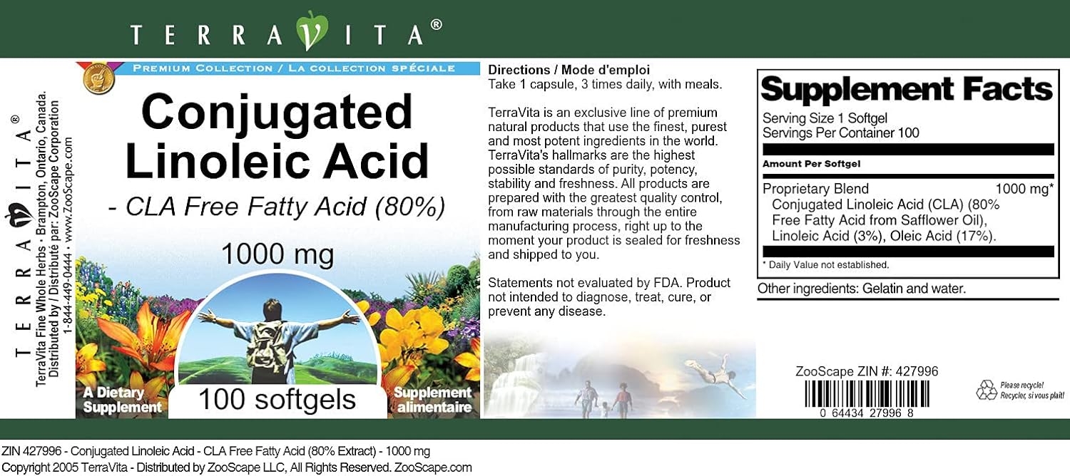 Conjugated Linoleic Acid - CLA Free Fatty Acid (80%) - 1000 mg (100 softgels, ZIN: 427996)