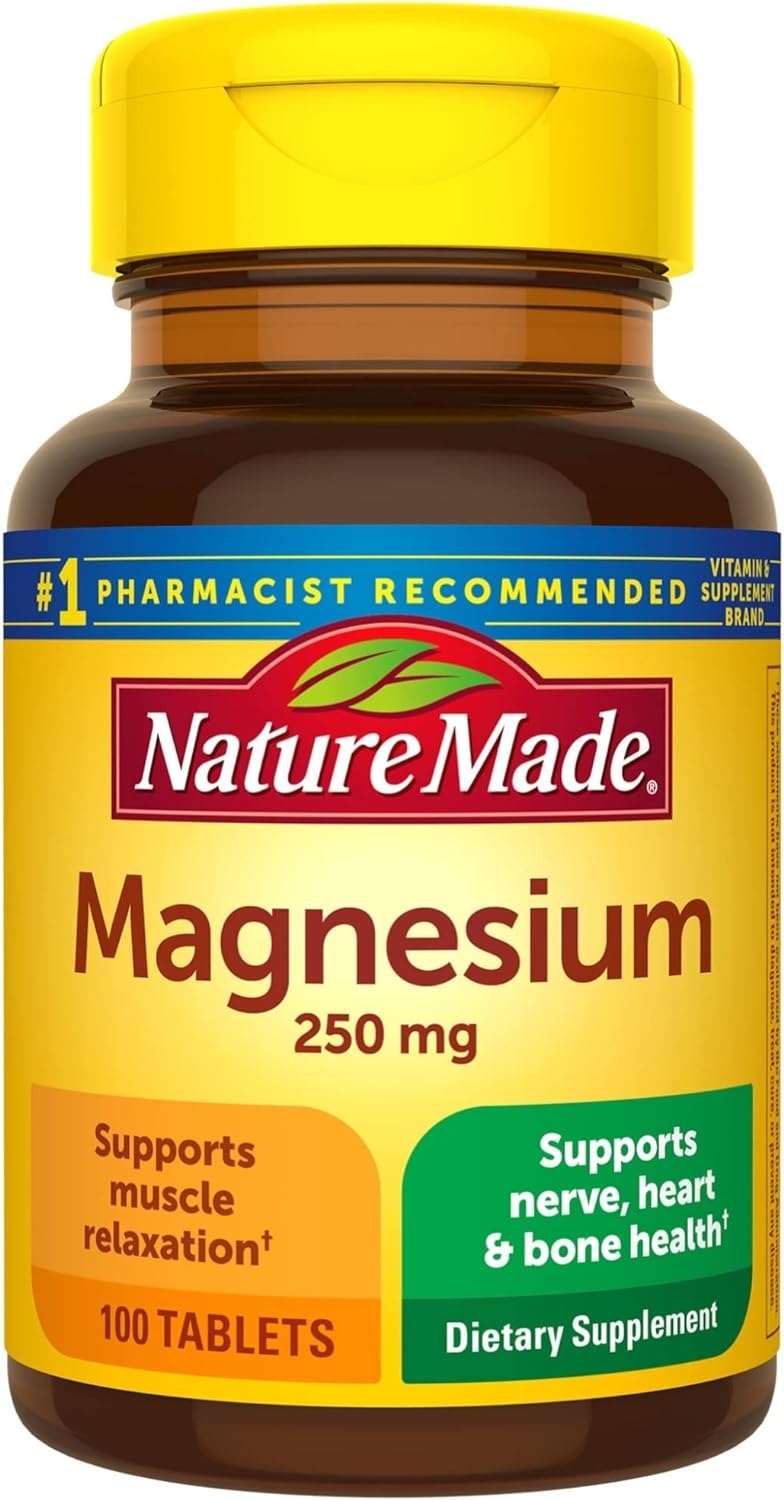 Nature Made Magnesium Oxide 250 mg, Dietary Supplement for Muscle, Heart, Bone and Nerve Health Support, 100 Tablets, 100 Day Supply