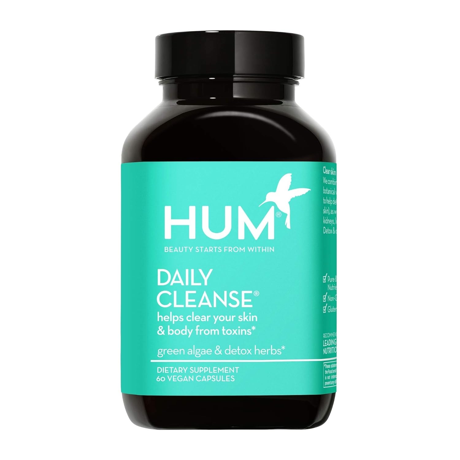 HUM Daily Cleanse Skin Supplement - Support for Clear Skin & Improved Digestion with Organic Algae, Detoxifying Herbs, Vitamins & Minerals - Skin Supplement for Women (60 Vegan Capsules)