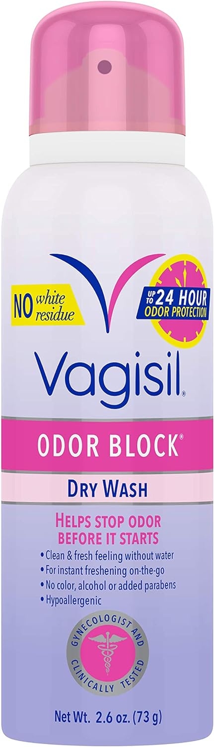 Vagisil Odor Block Feminine Dry Wash Deodorant Spray for Women, Gynecologist Tested, On The Go Hygiene, 2.6 Ounces