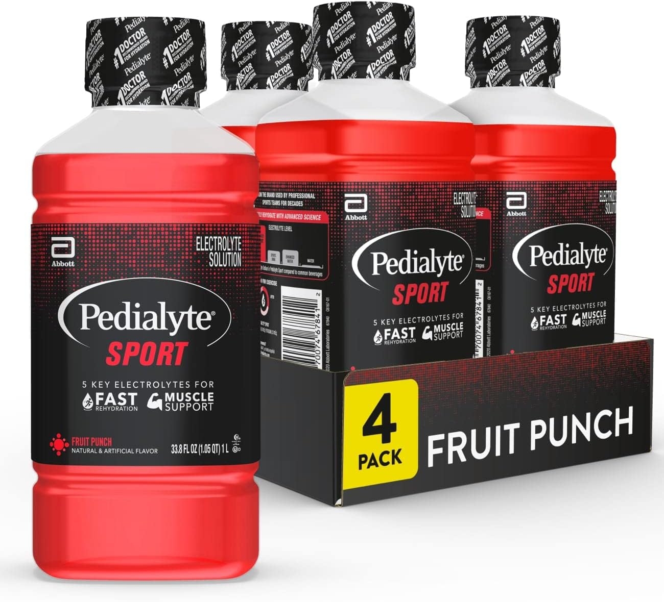 Pedialyte Sport Electrolyte Drink for Fast Hydration with 5 Key Electrolytes, Fruit Punch, 33.8 Fl Oz (Pack of 4)