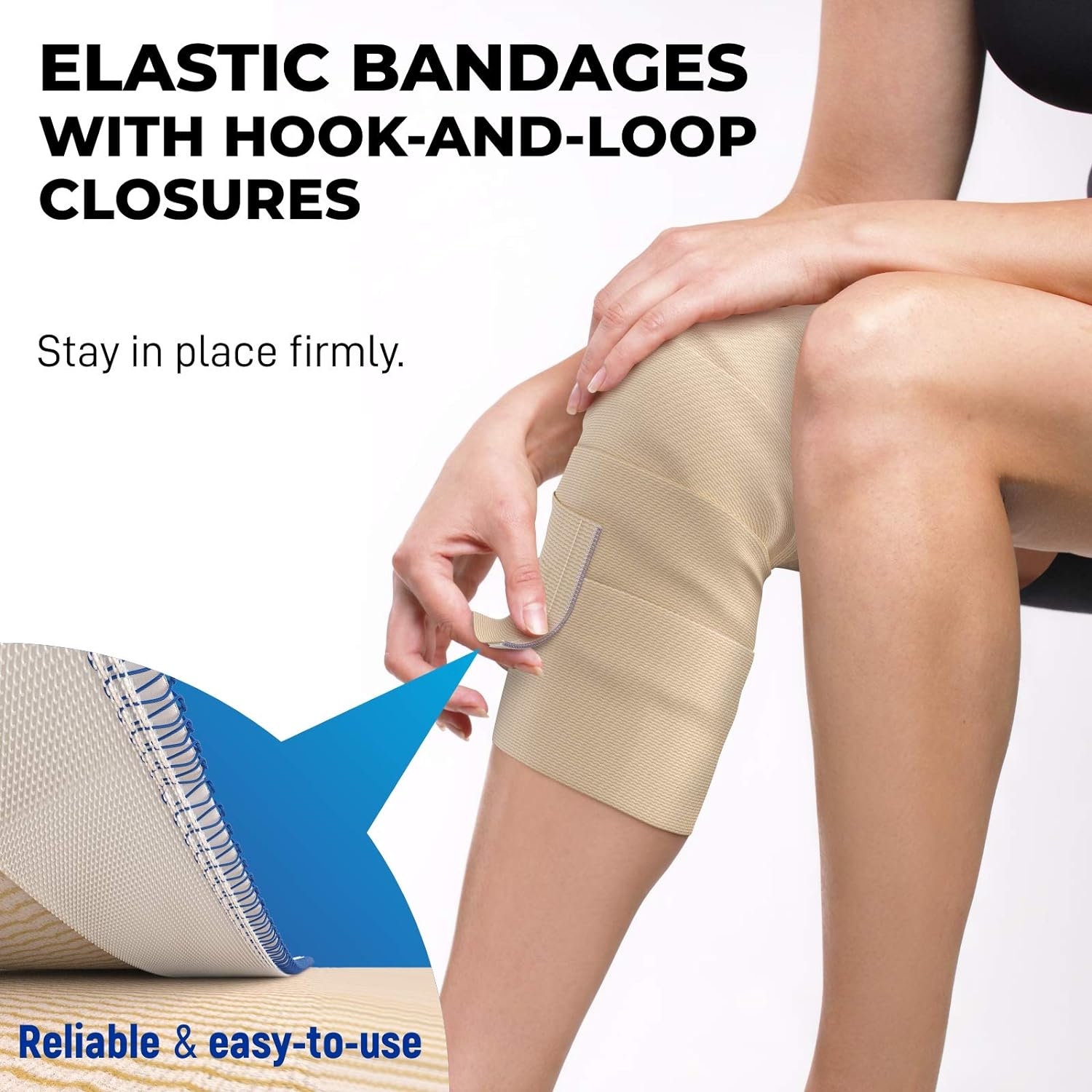 Premium Elastic Bandage Wrap - (Pack of 2) - Cotton Latex Free Compression Bandage Wrap - 4” Wide Self-Closing - Washable & Reusable