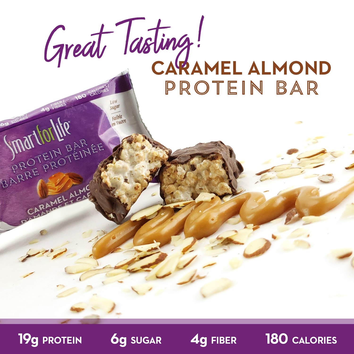 Smart for Life High Protein Bars - Caramel Almond - Crunchy 19g Protein Bars – 12 Bars - Protein Snacks – Caramel Protein Bar