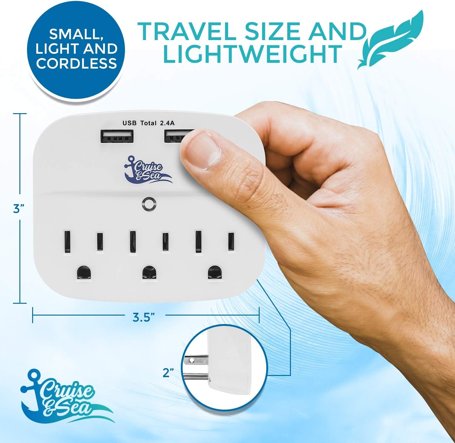 Cruise Power Strip No Surge Protector with USB Outlets - Cruise Essentials Ship Approved Travel Wall Tap - Bonus Ebook Included