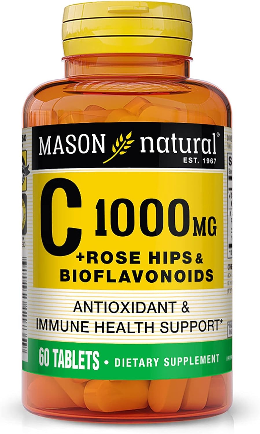 Mason Natural Vitamin C 1,000 mg Plus Rose Hips and Bioflavonoids Complex - Supports a Healthy Immune System, Antioxidant and Essential Nutrient, 60 Tablets