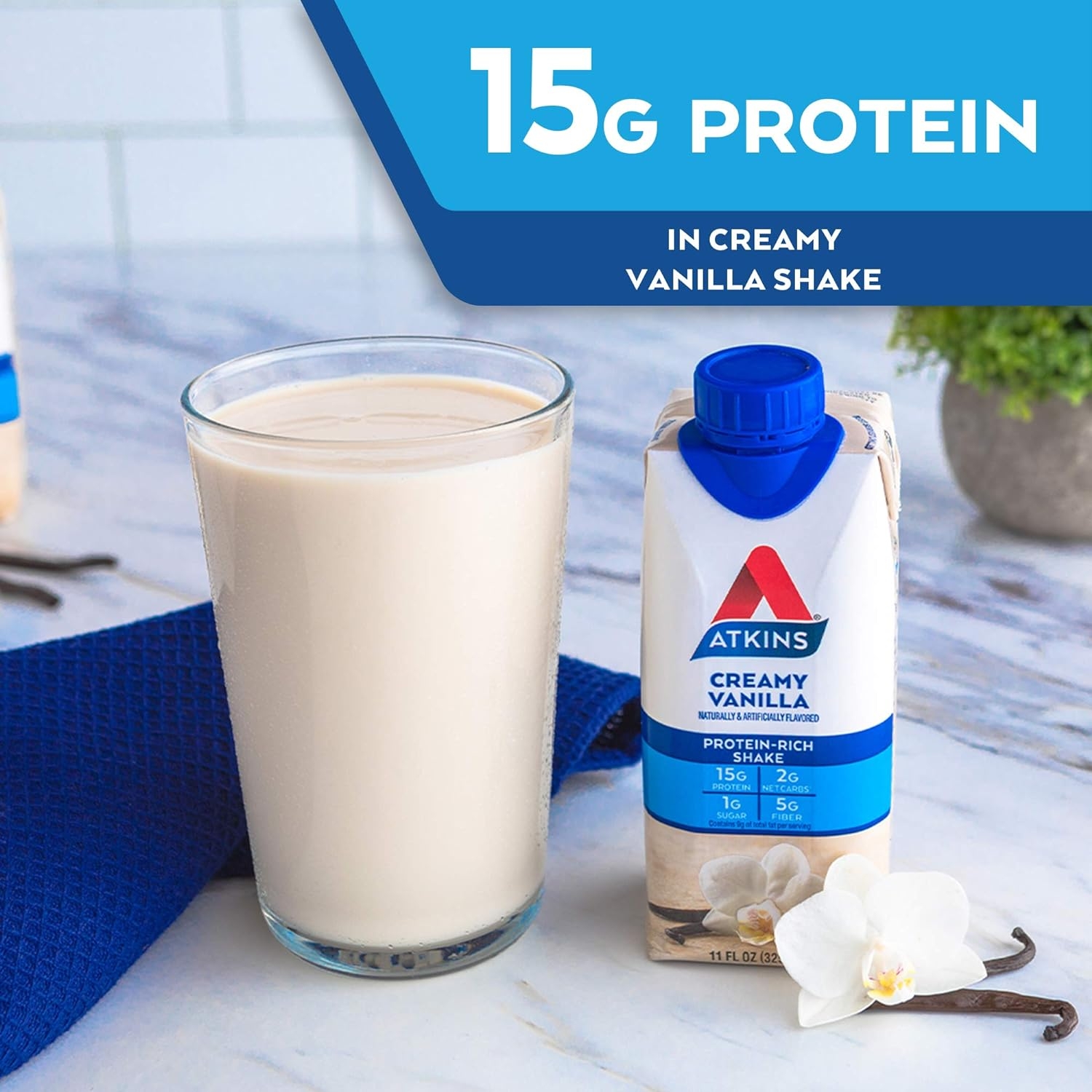 Atkins Gluten Free Protein-Rich Shake, Creamy/French Vanilla, Keto Friendly, (Packaging may vary) , 11 Fl Oz (Pack of 4)