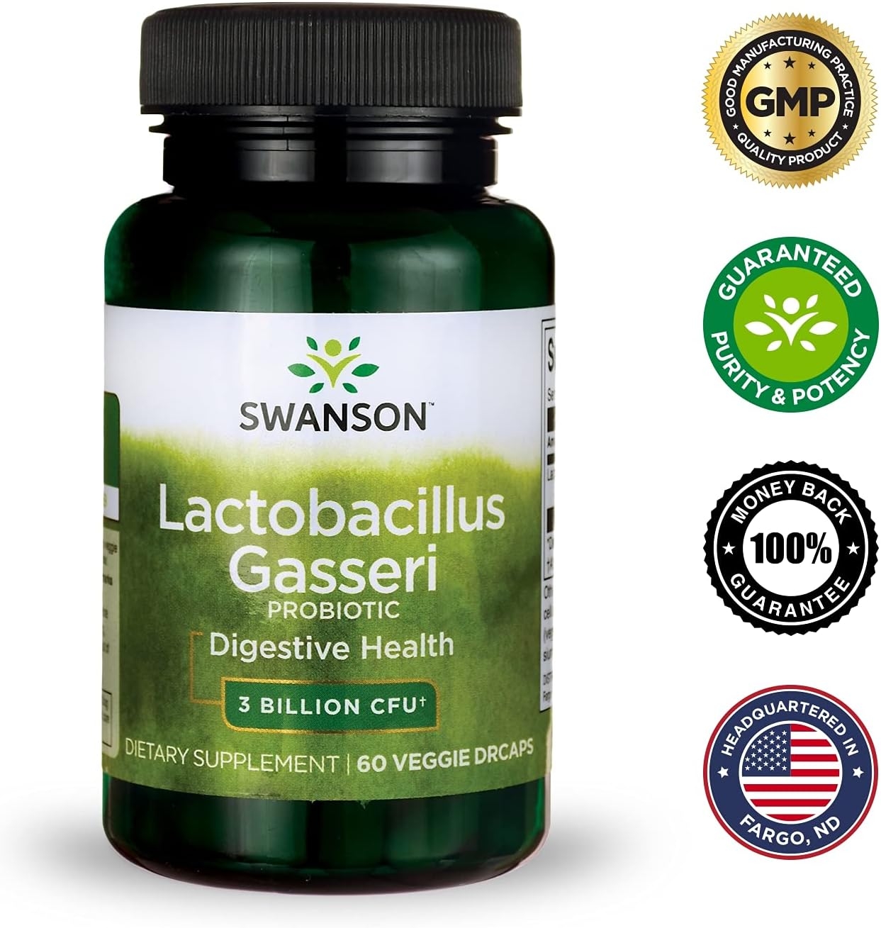 Swanson Lactobacillus Gasseri - Probiotic Supplement Supporting Digestive Health with 3 Billion CFU - Design-Release Satiety & Fat Metabolism Support - (60 Veggie Capsules)