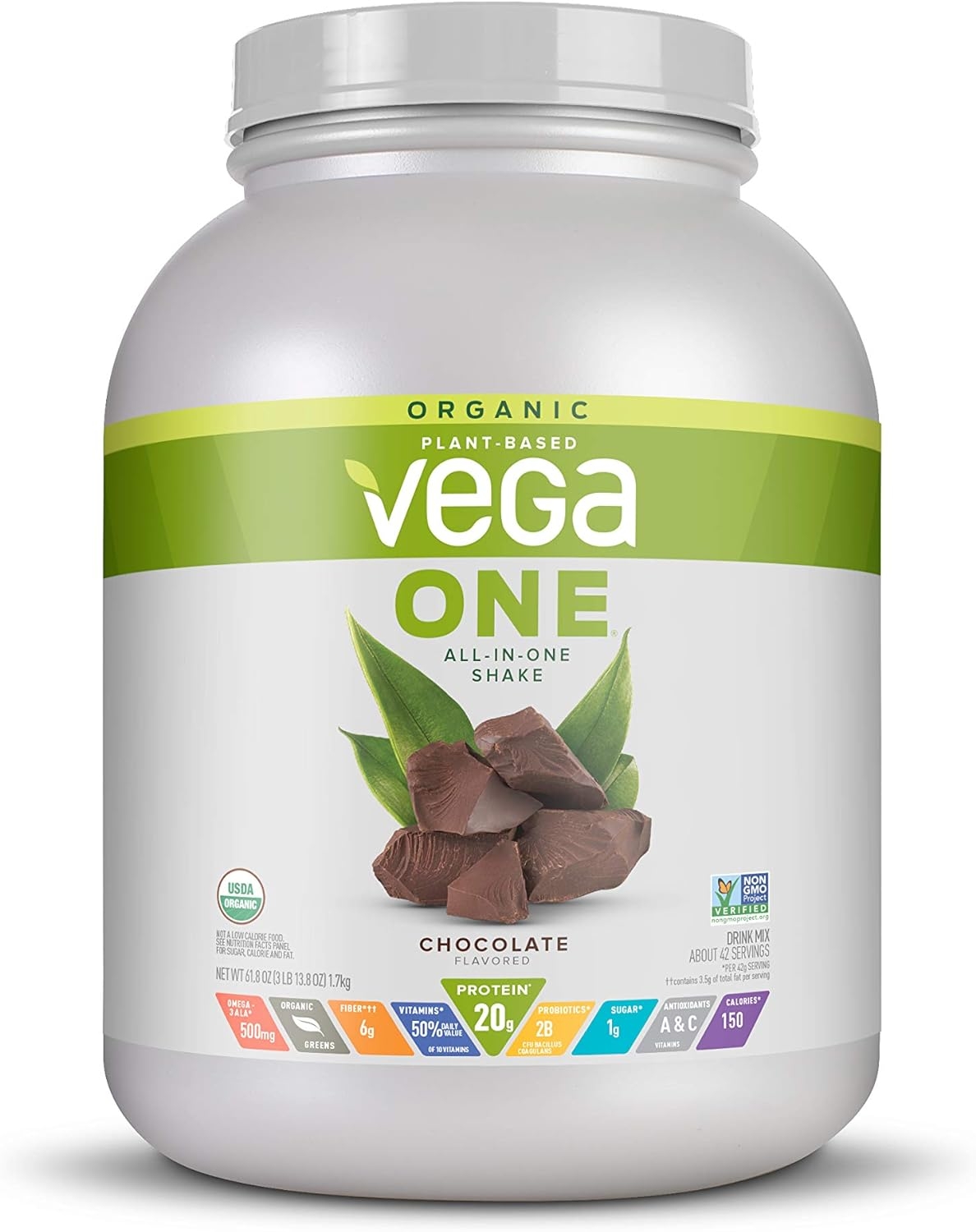 Vega One Organic Meal Replacement Plant Based Protein Powder, Chocolate - Vegan, Vegetarian, Gluten Free, Dairy Free with Vitamins, Minerals, Antioxidants and Probiotics (42 Servings, 3.86 lbs)